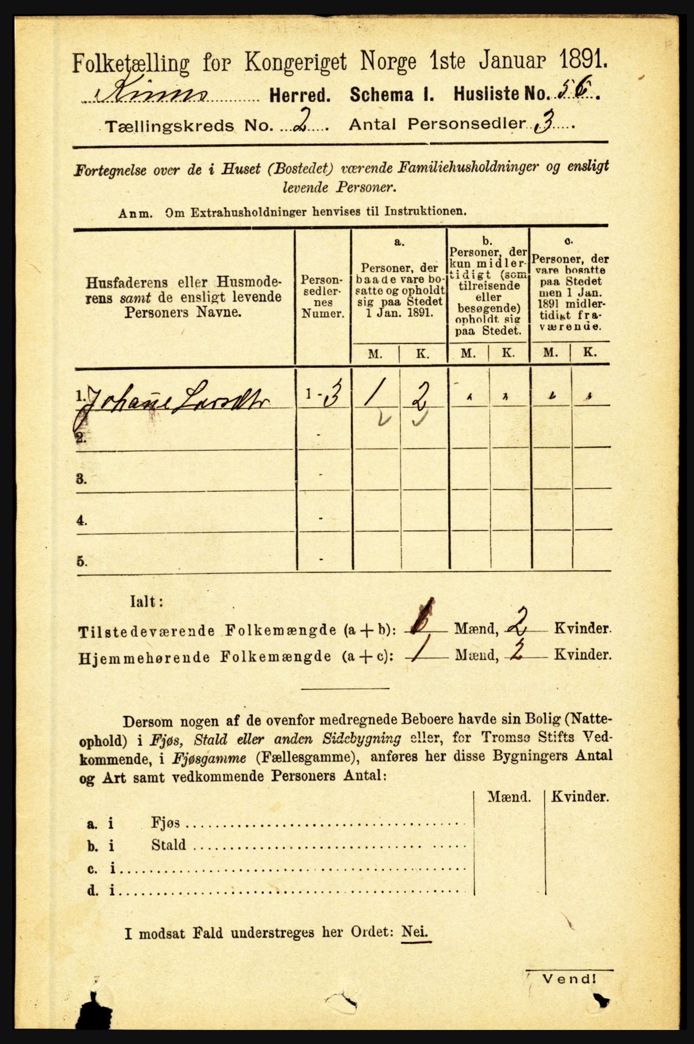 RA, 1891 census for 1437 Kinn, 1891, p. 532