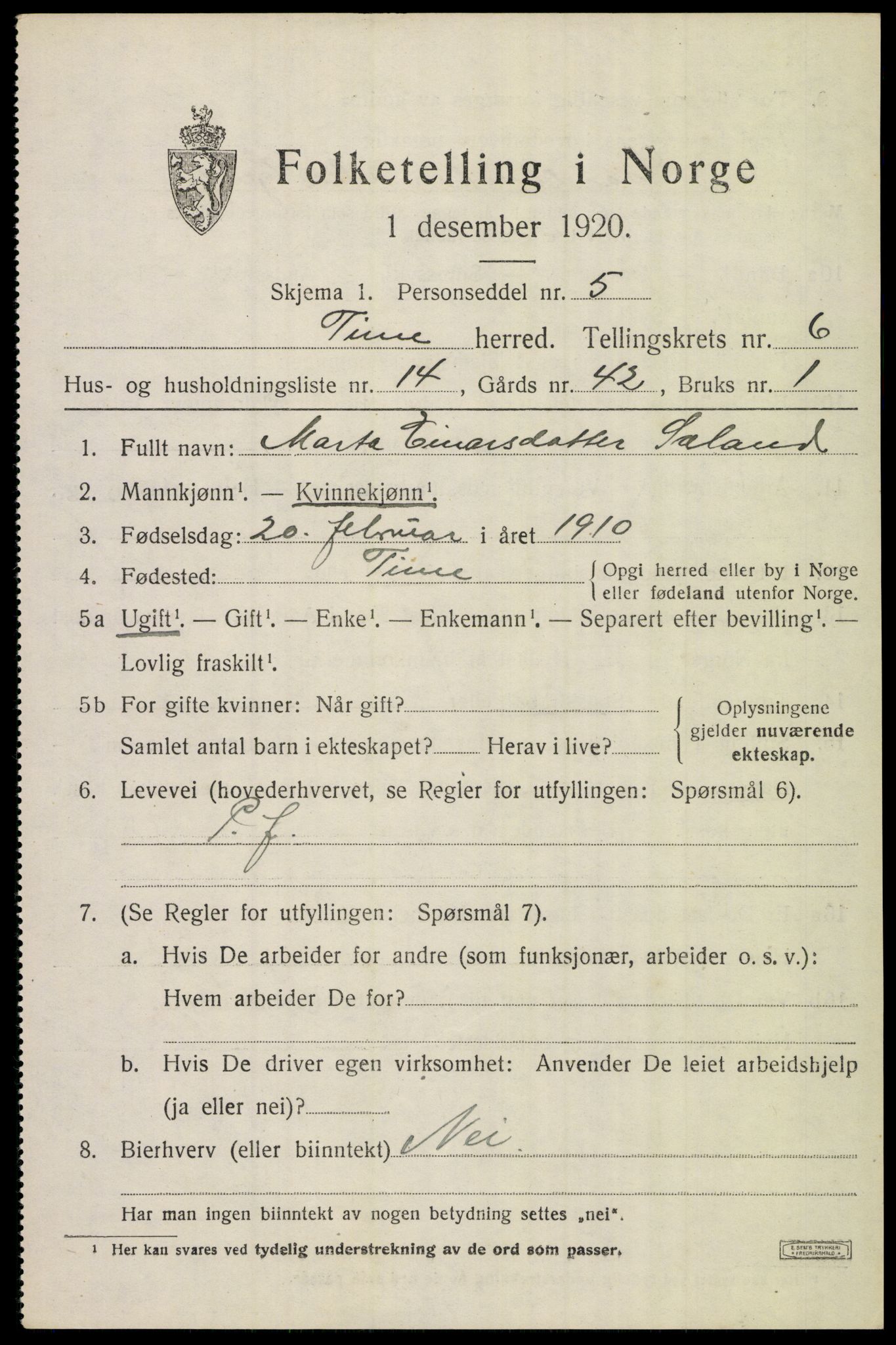 SAST, 1920 census for Time, 1920, p. 7135