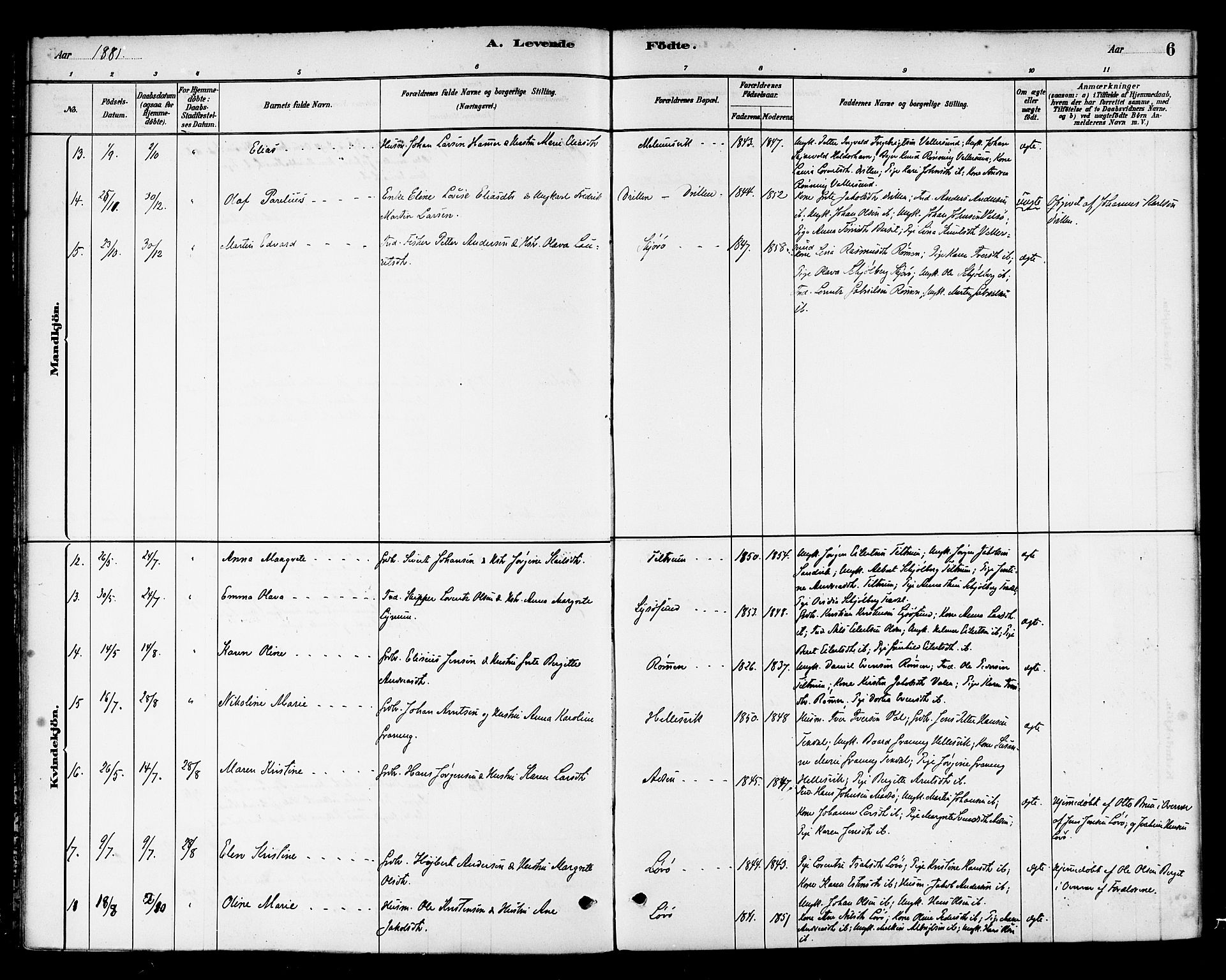 Ministerialprotokoller, klokkerbøker og fødselsregistre - Sør-Trøndelag, AV/SAT-A-1456/654/L0663: Parish register (official) no. 654A01, 1880-1894, p. 6