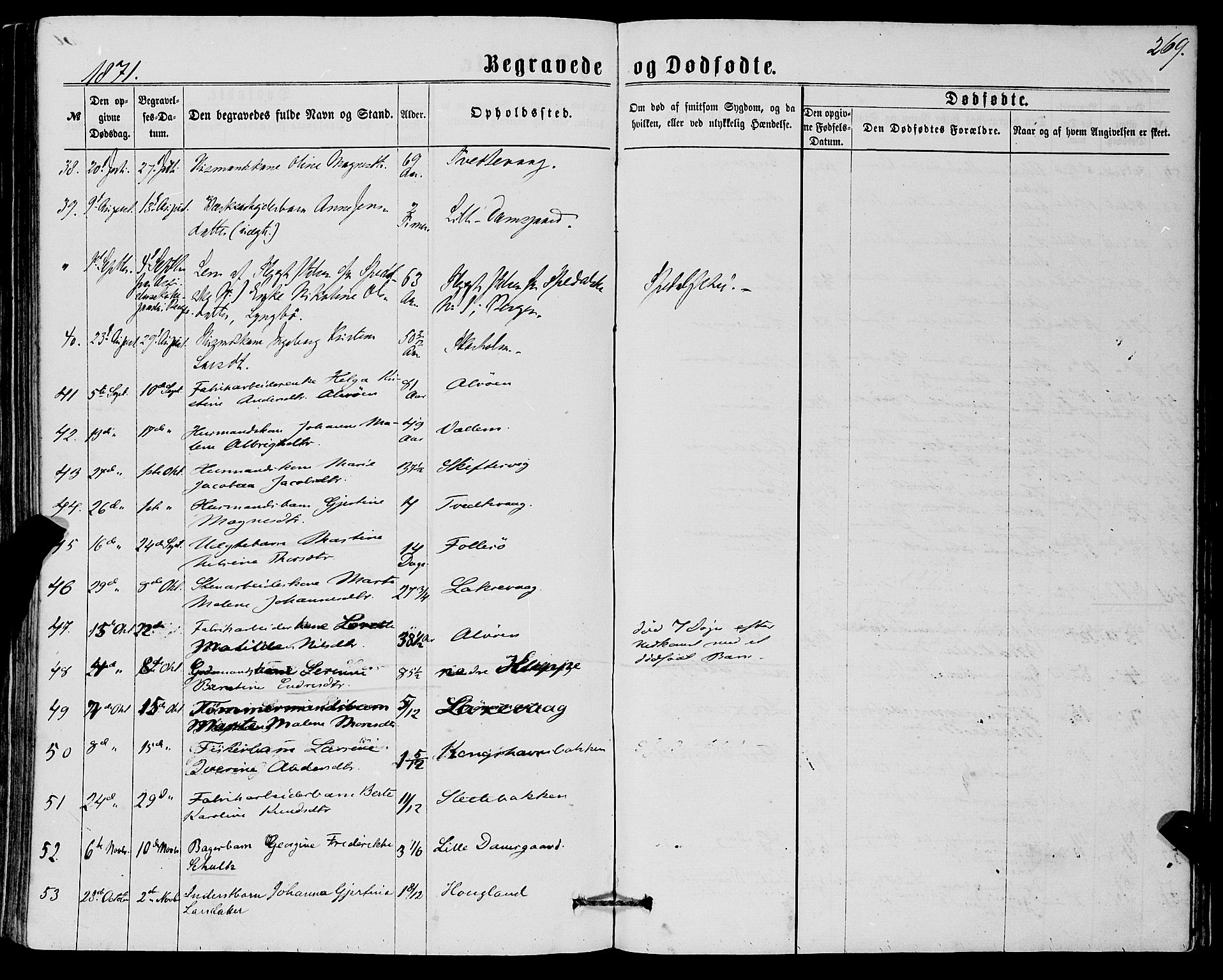 Askøy Sokneprestembete, SAB/A-74101/H/Ha/Haa/Haaa/L0009: Parish register (official) no. A 9, 1863-1877, p. 269