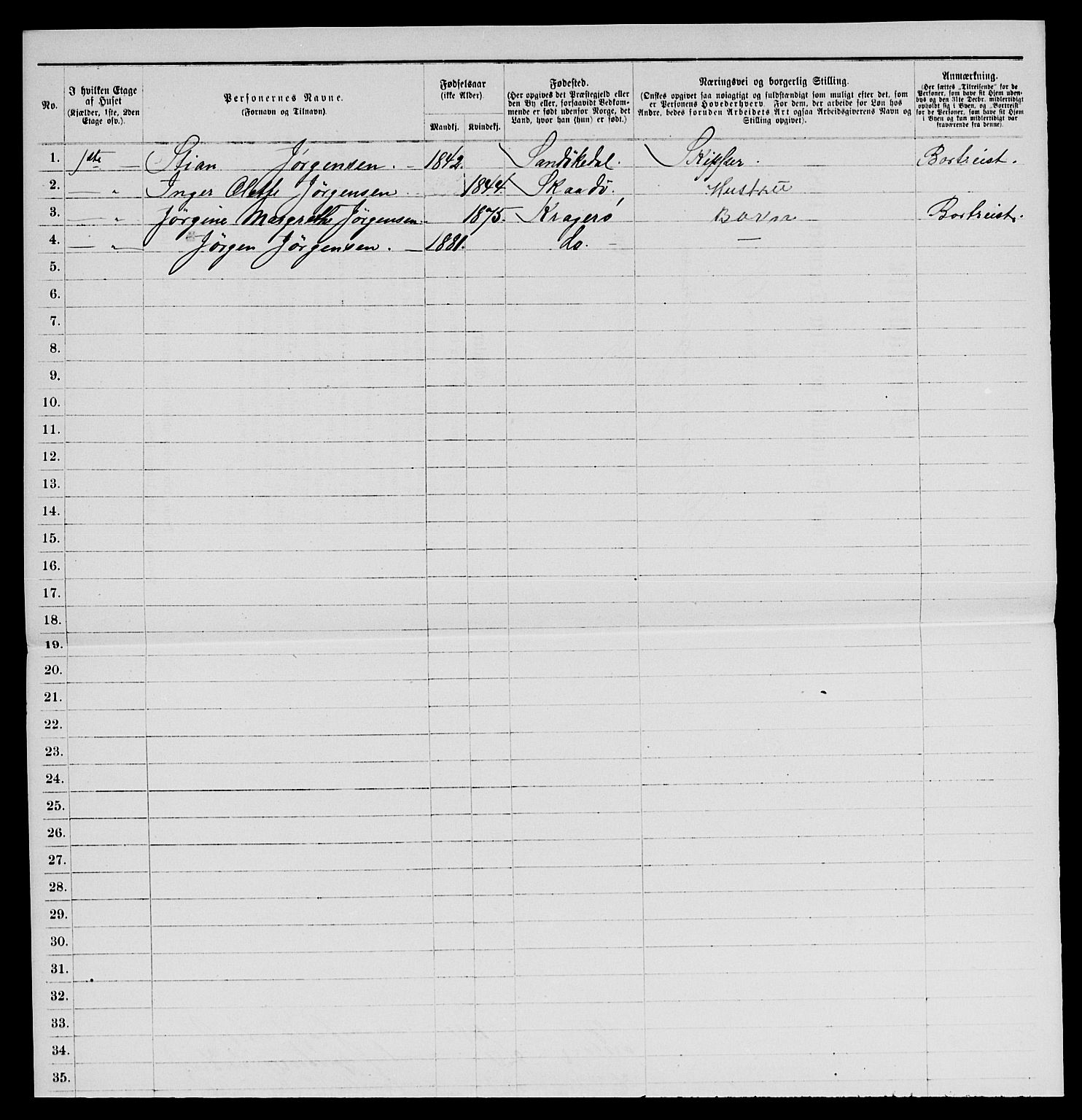 SAKO, 1885 census for 0801 Kragerø, 1885, p. 140