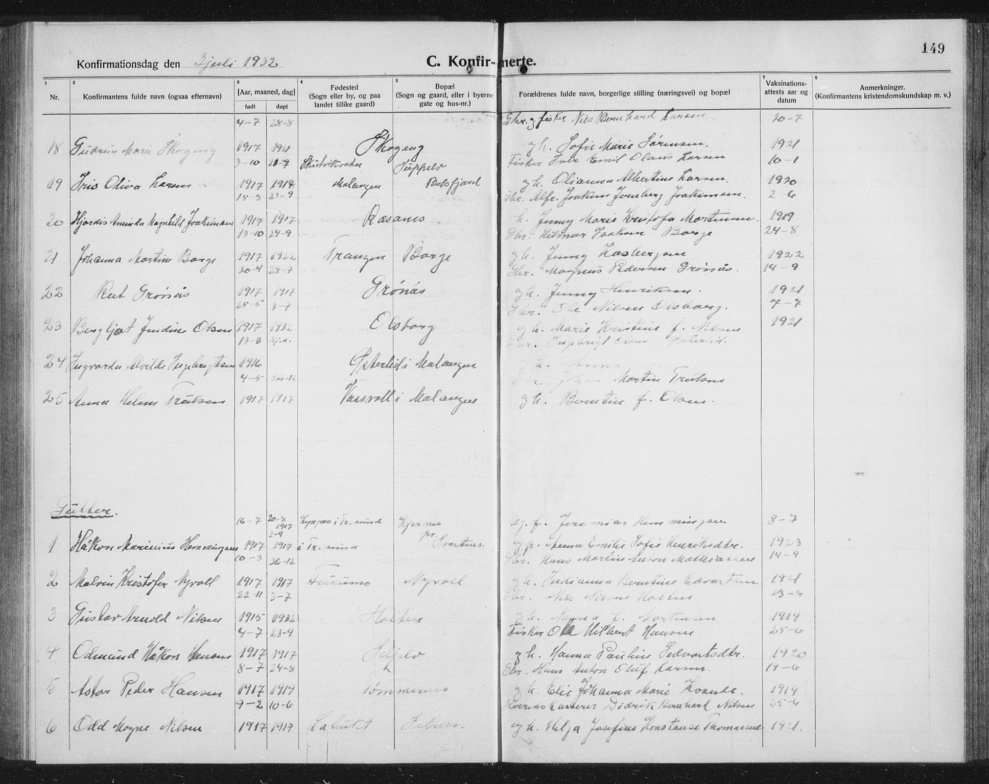 Balsfjord sokneprestembete, SATØ/S-1303/G/Ga/L0010klokker: Parish register (copy) no. 10, 1921-1936, p. 149