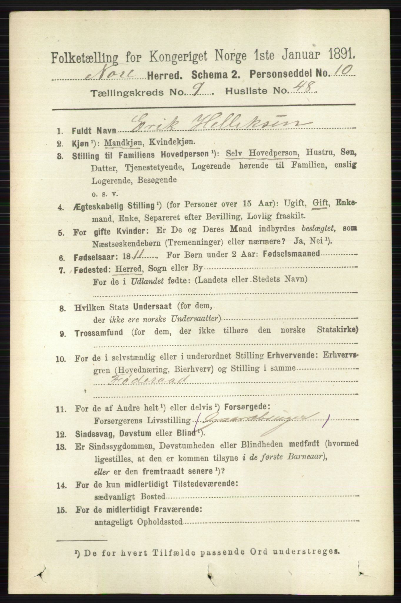 RA, 1891 census for 0633 Nore, 1891, p. 3498