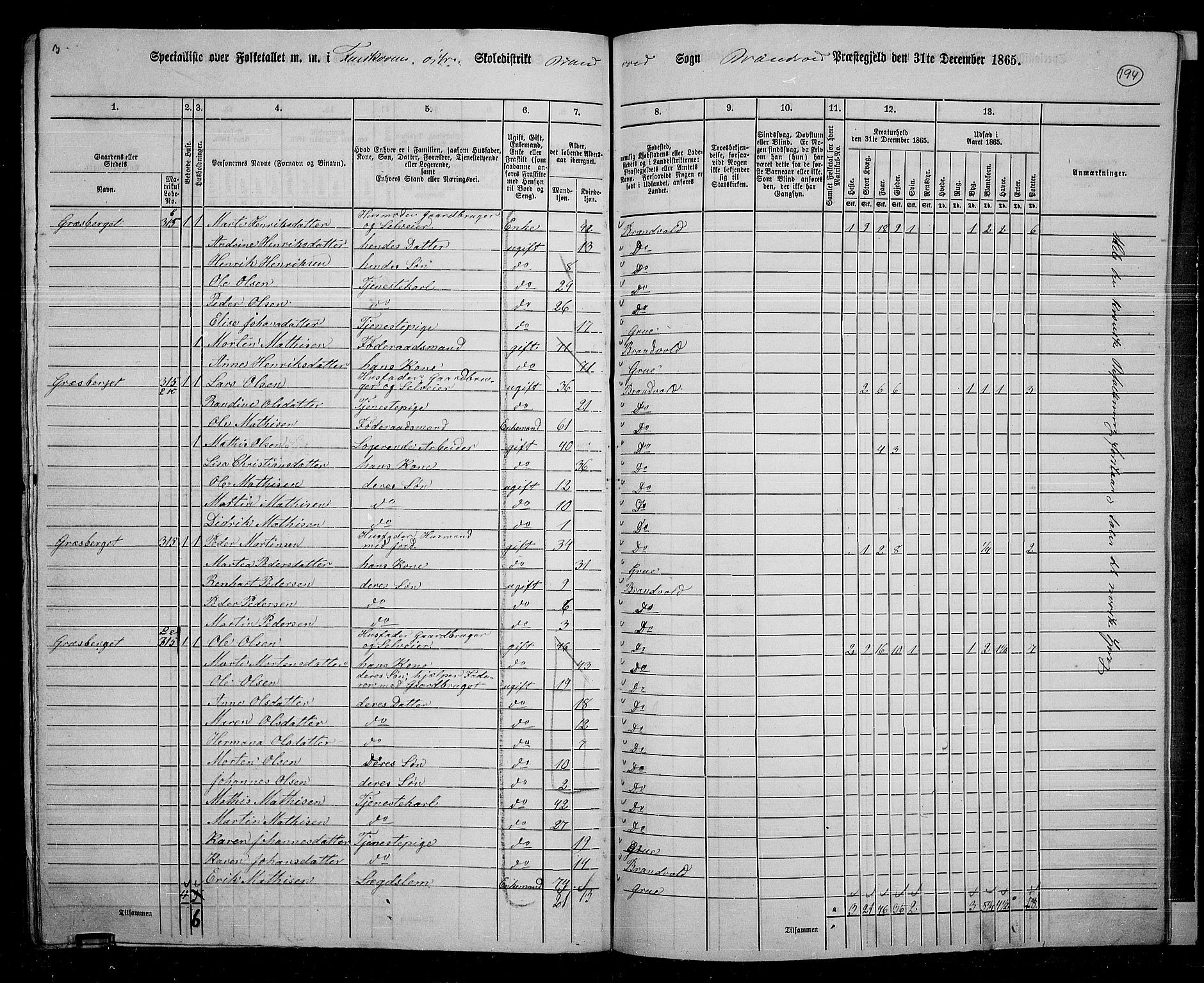 RA, 1865 census for Brandval, 1865, p. 162