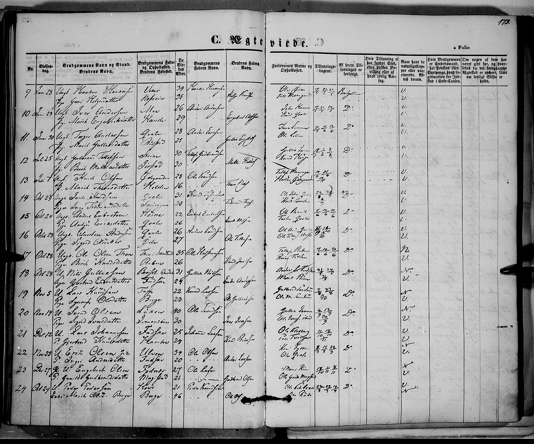Vestre Slidre prestekontor, SAH/PREST-136/H/Ha/Haa/L0001: Parish register (official) no. 1, 1844-1855, p. 173