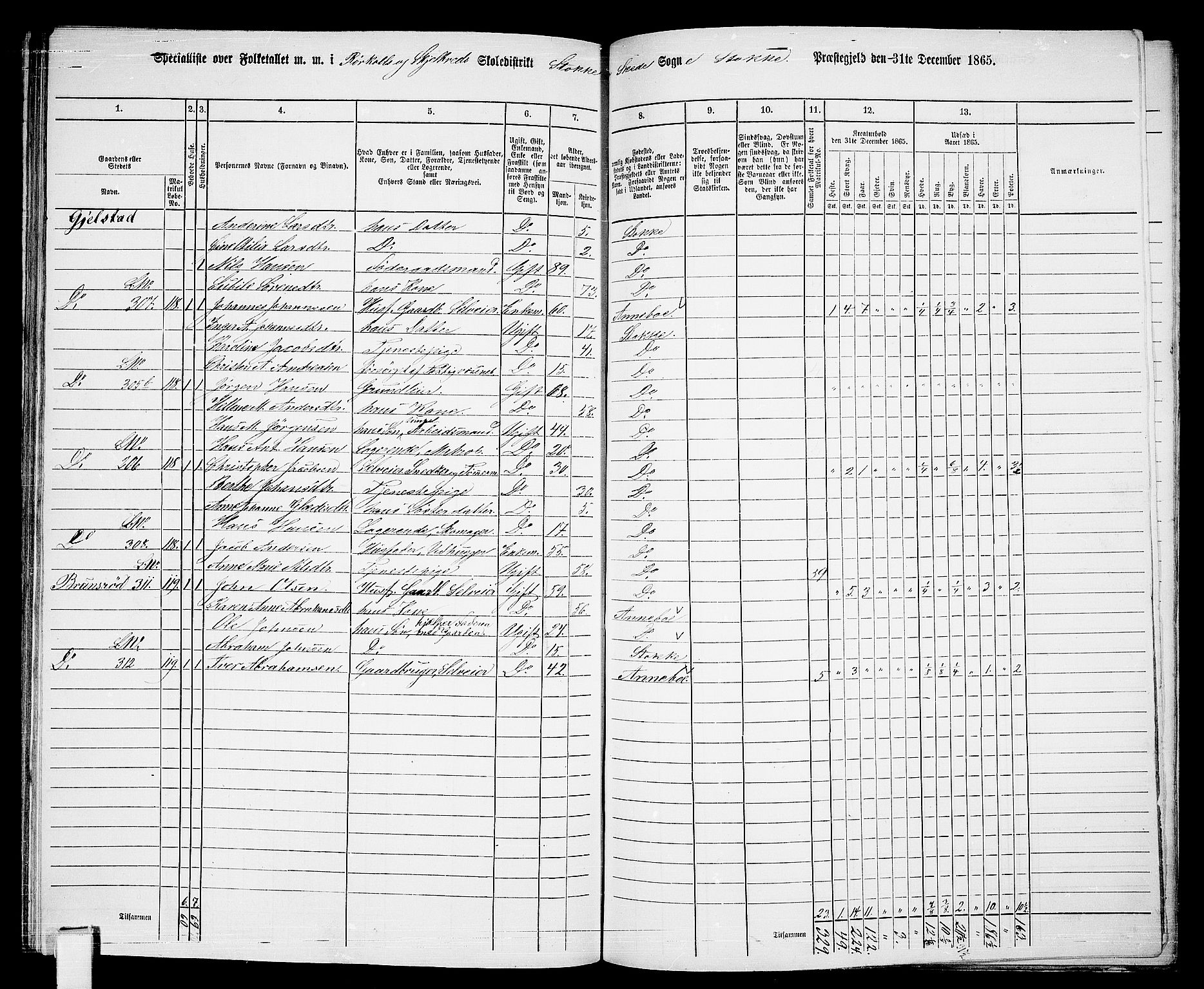 RA, 1865 census for Stokke, 1865, p. 127