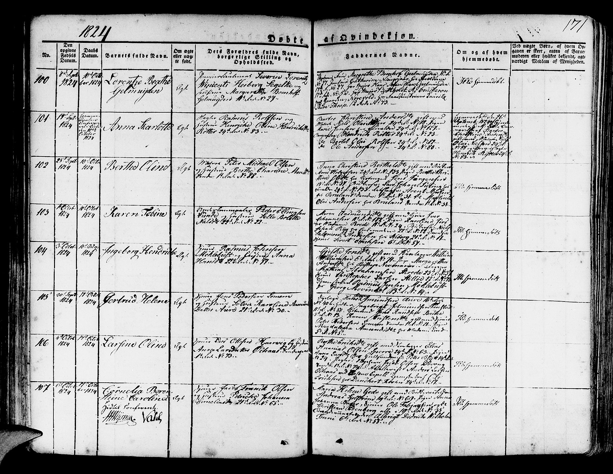 Korskirken sokneprestembete, SAB/A-76101/H/Haa/L0014: Parish register (official) no. A 14, 1823-1835, p. 171