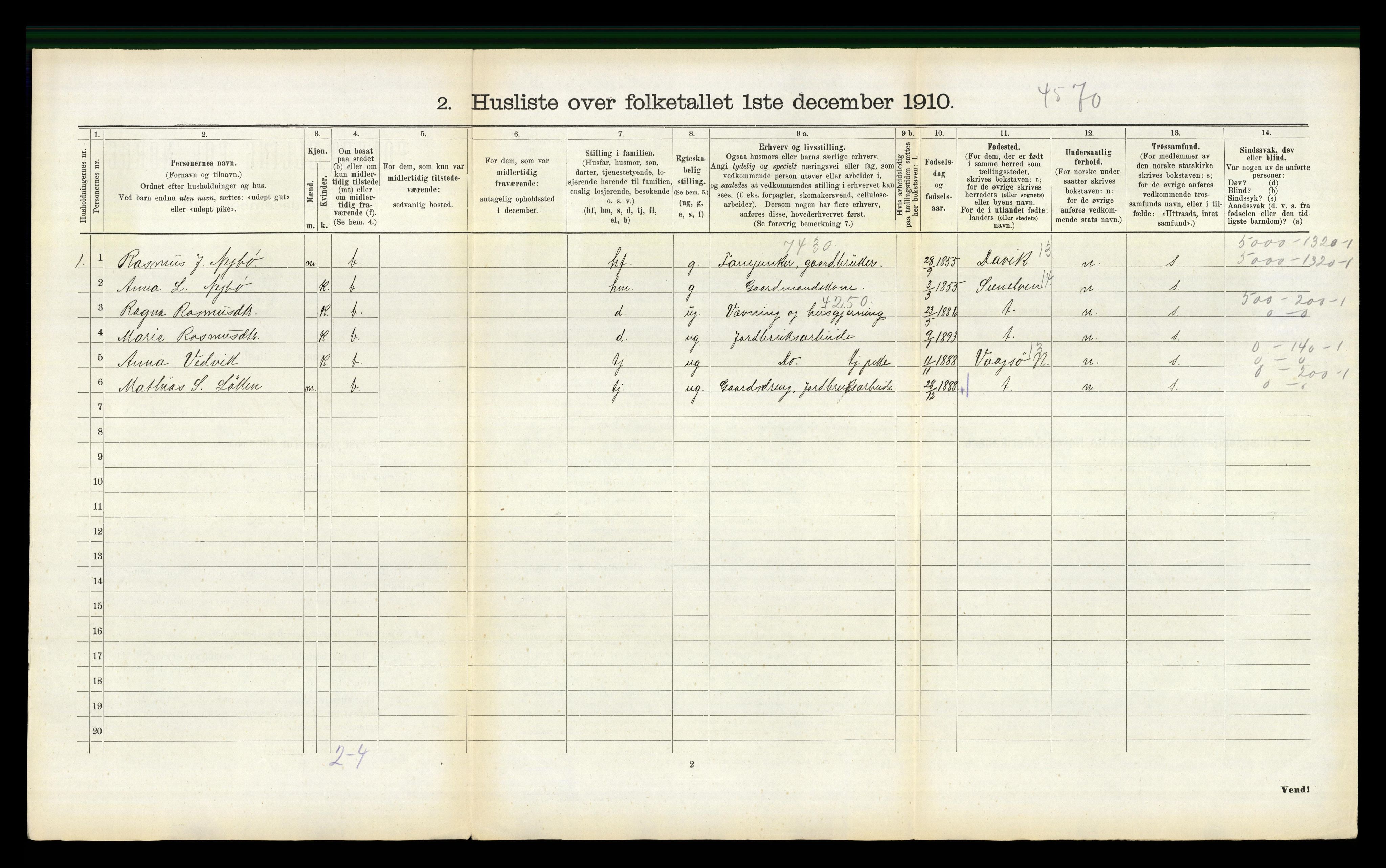 RA, 1910 census for Eid, 1910, p. 314