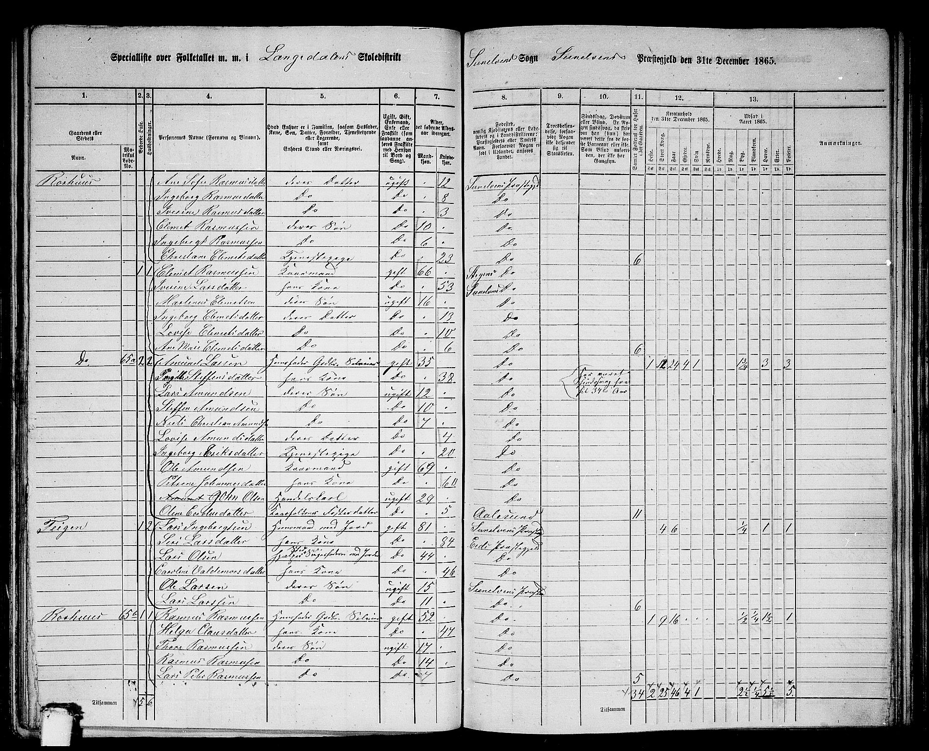 RA, 1865 census for Sunnylven, 1865, p. 22