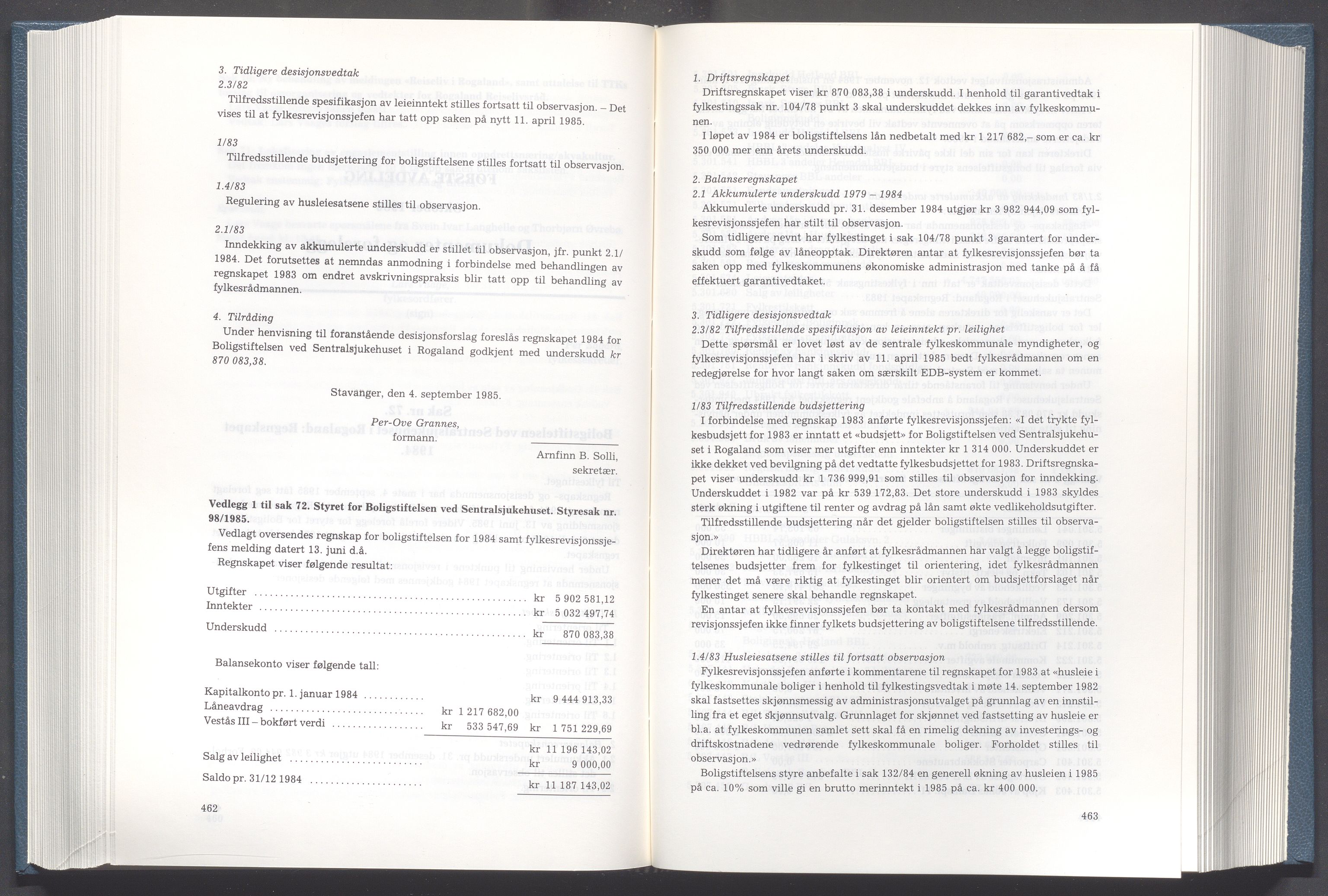 Rogaland fylkeskommune - Fylkesrådmannen , IKAR/A-900/A/Aa/Aaa/L0105: Møtebok , 1985, p. 462-463