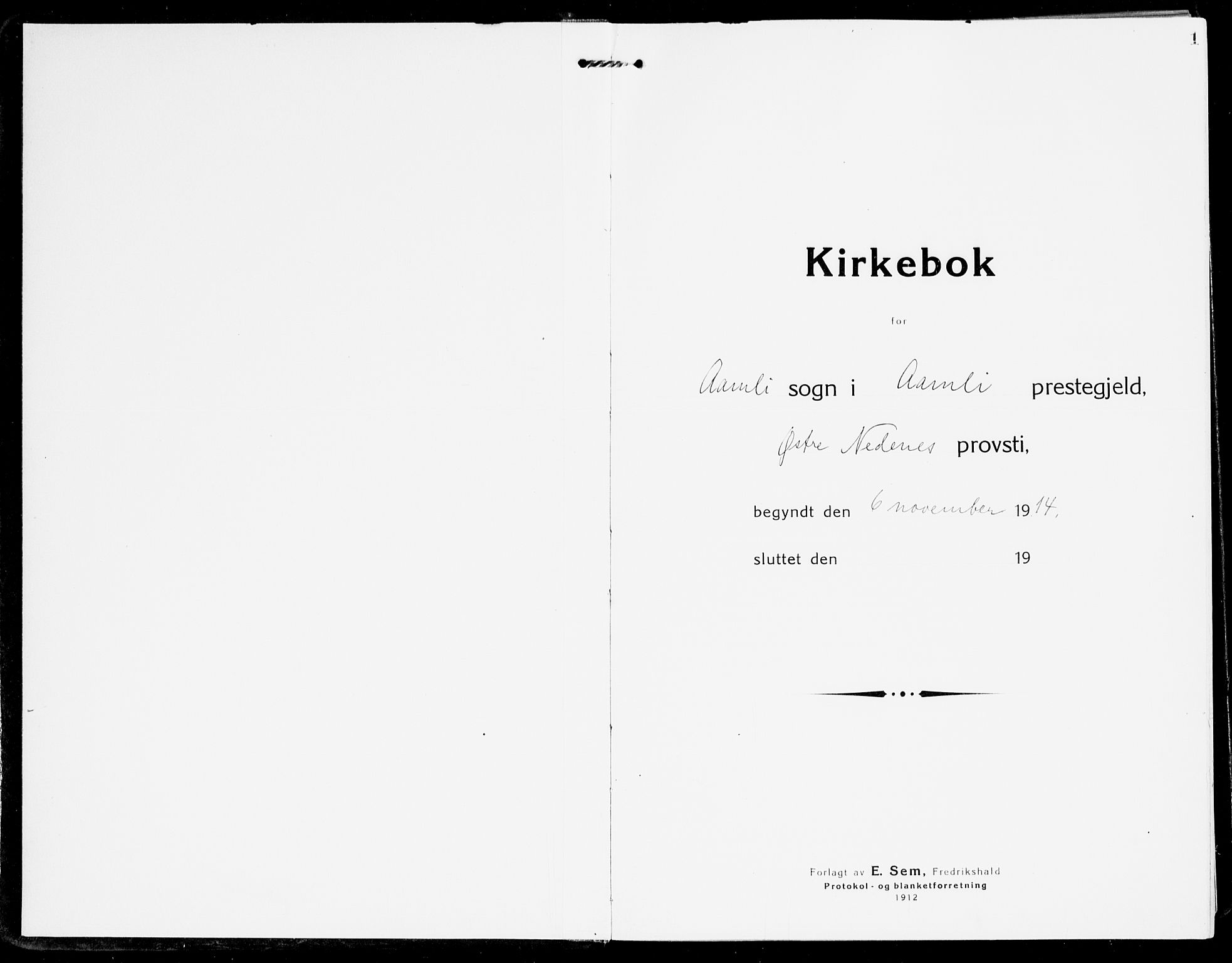 Åmli sokneprestkontor, AV/SAK-1111-0050/F/Fa/Fac/L0013: Parish register (official) no. A 13, 1914-1933, p. 1