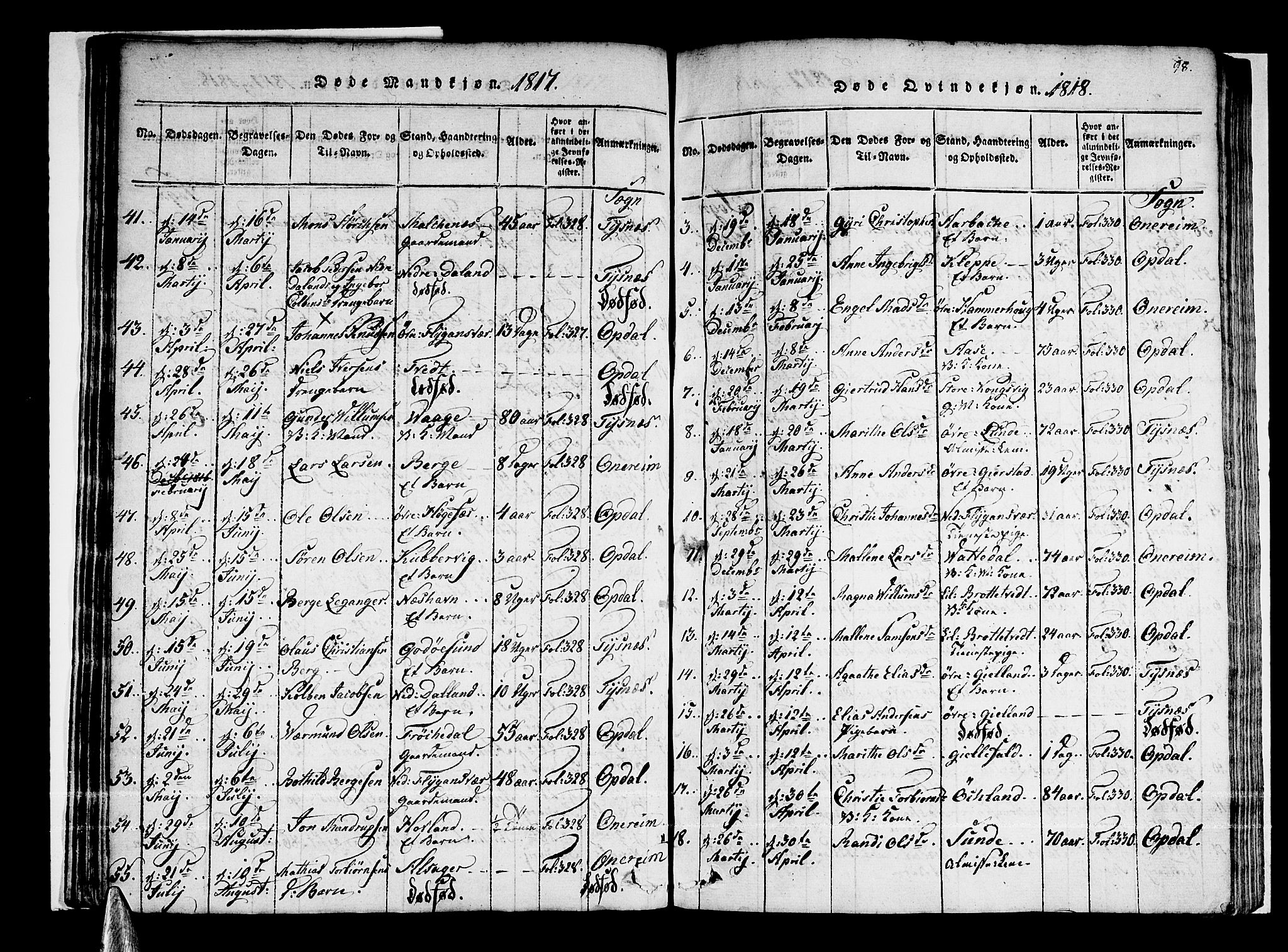 Tysnes sokneprestembete, AV/SAB-A-78601/H/Haa: Parish register (official) no. A 7, 1816-1826, p. 98