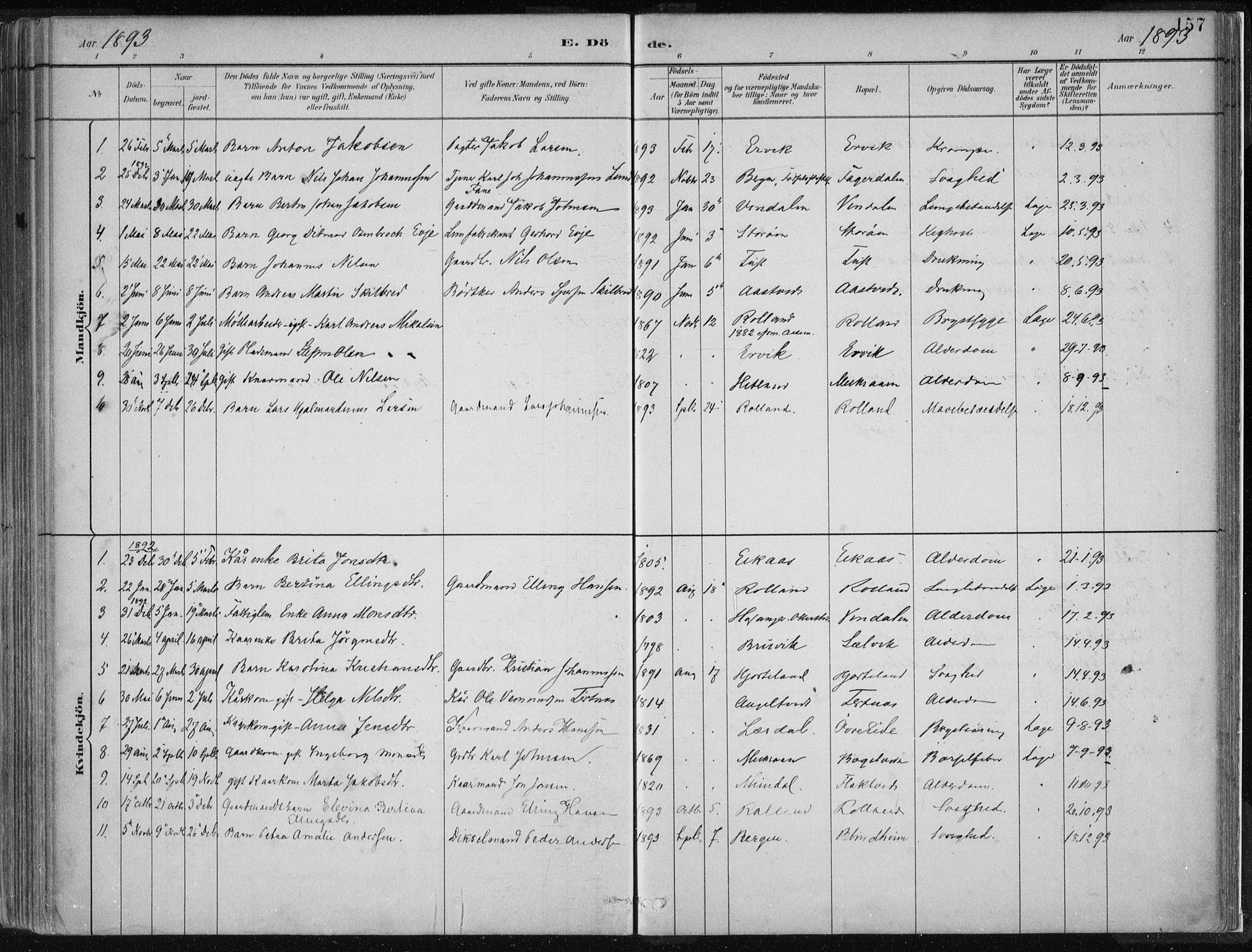 Hamre sokneprestembete, SAB/A-75501/H/Ha/Haa/Haad/L0001: Parish register (official) no. D  1, 1882-1906, p. 157
