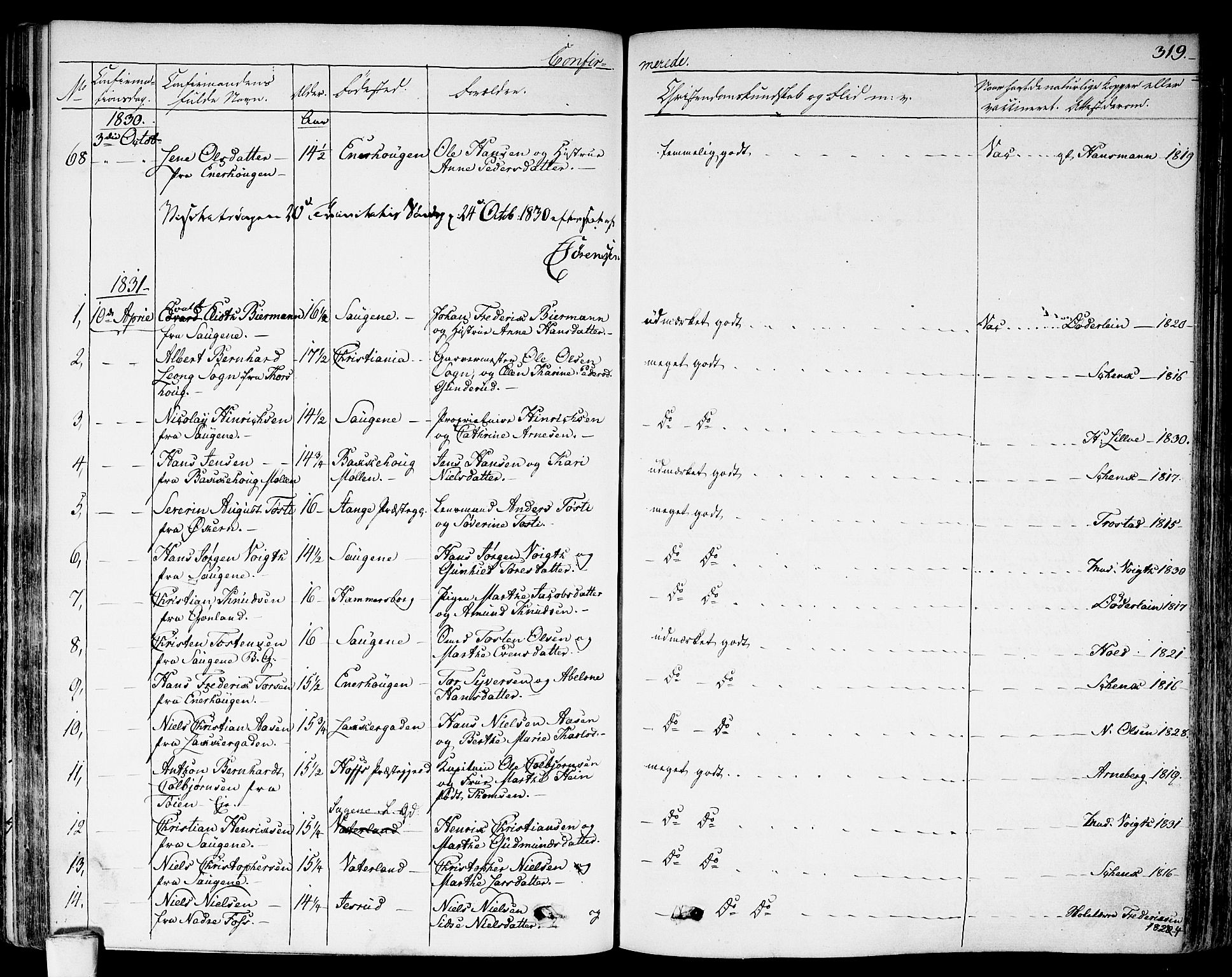 Aker prestekontor kirkebøker, SAO/A-10861/F/L0013: Parish register (official) no. 13, 1828-1837, p. 319