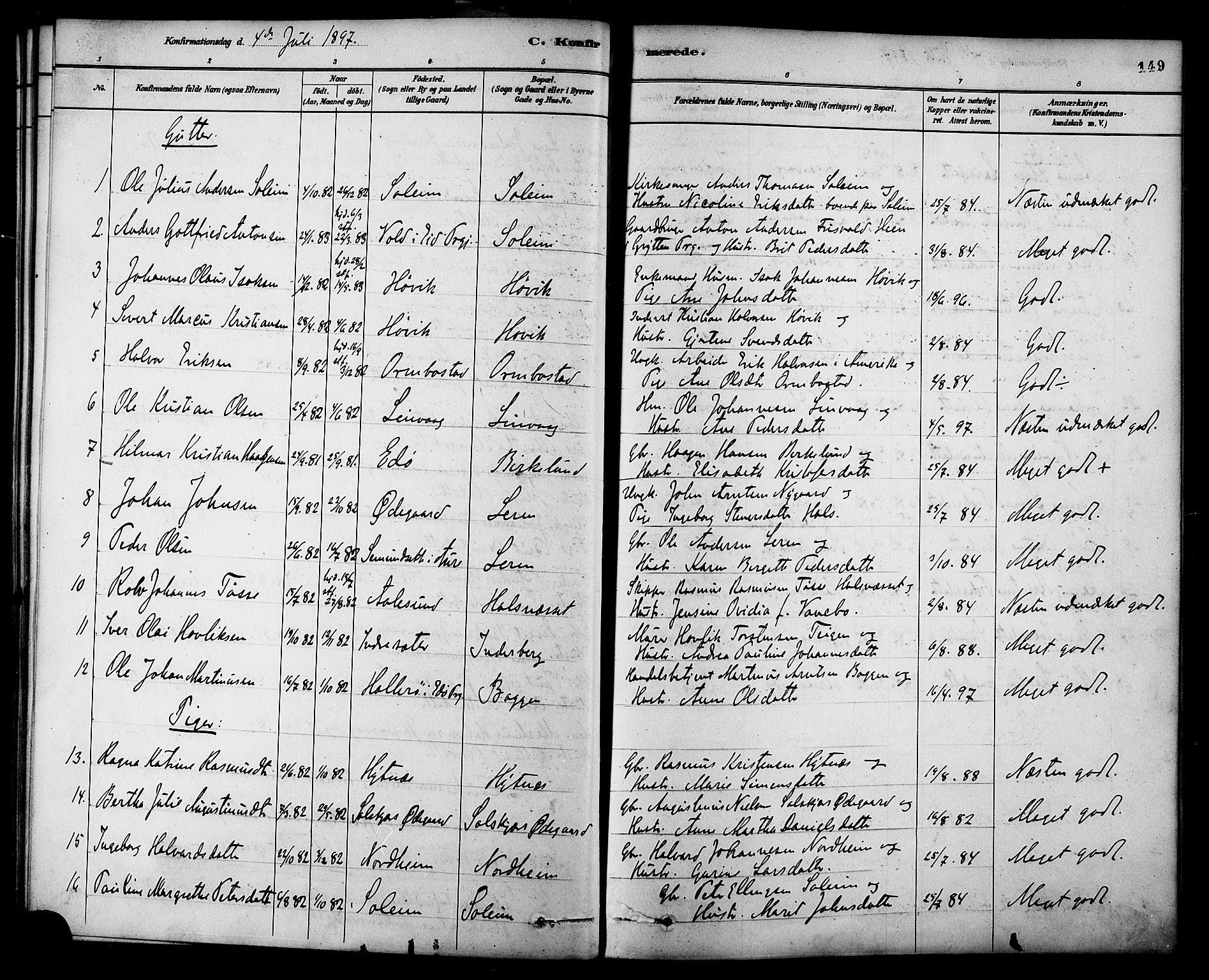 Ministerialprotokoller, klokkerbøker og fødselsregistre - Møre og Romsdal, AV/SAT-A-1454/577/L0896: Parish register (official) no. 577A03, 1880-1898, p. 149