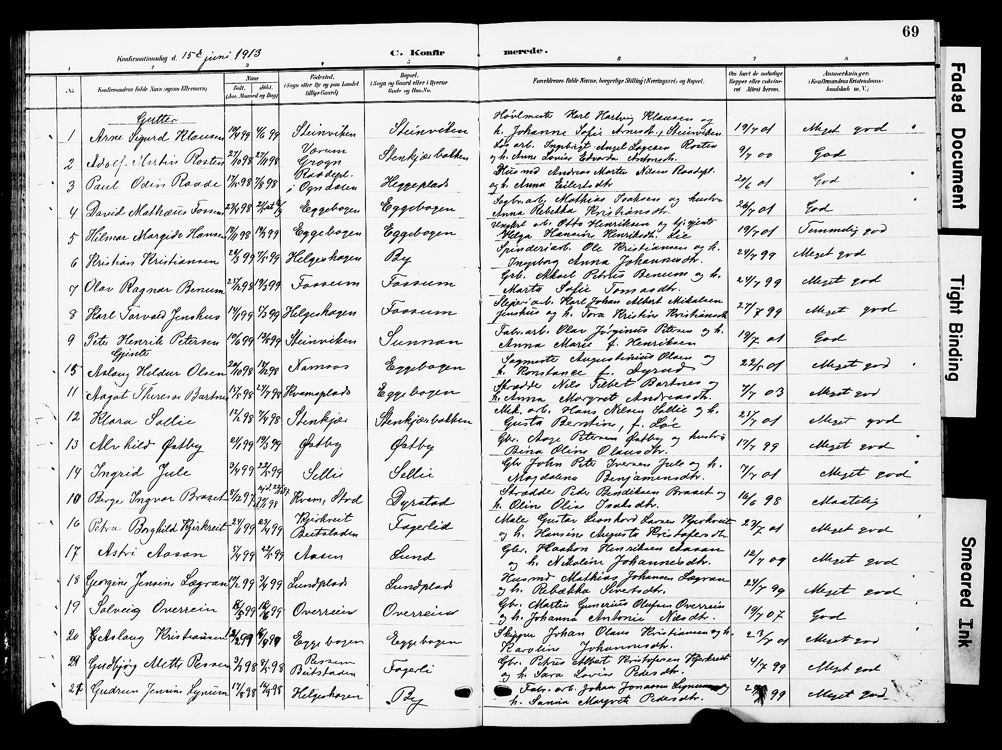Ministerialprotokoller, klokkerbøker og fødselsregistre - Nord-Trøndelag, SAT/A-1458/740/L0381: Parish register (copy) no. 740C02, 1903-1914, p. 69
