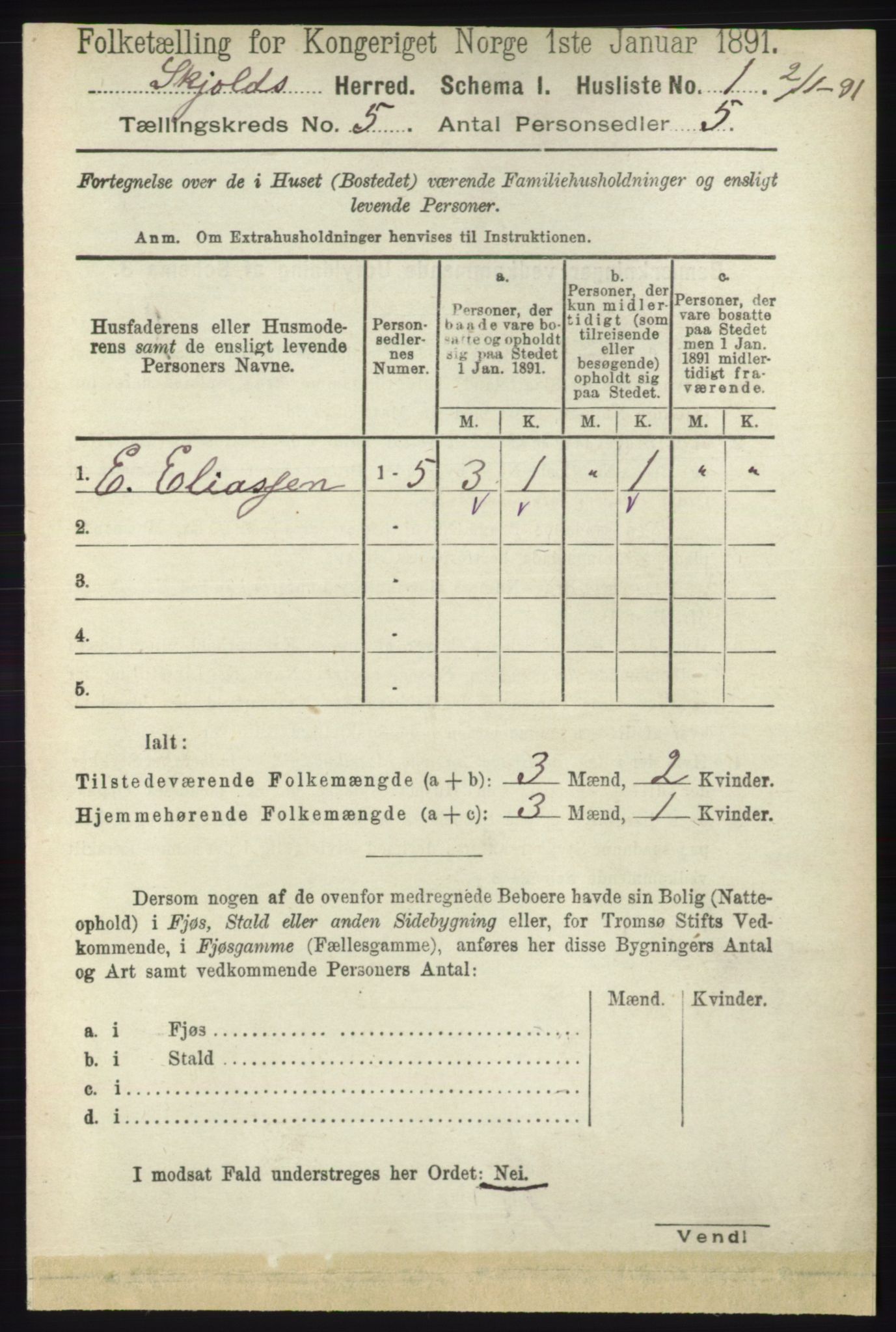 RA, 1891 census for 1154 Skjold, 1891, p. 729