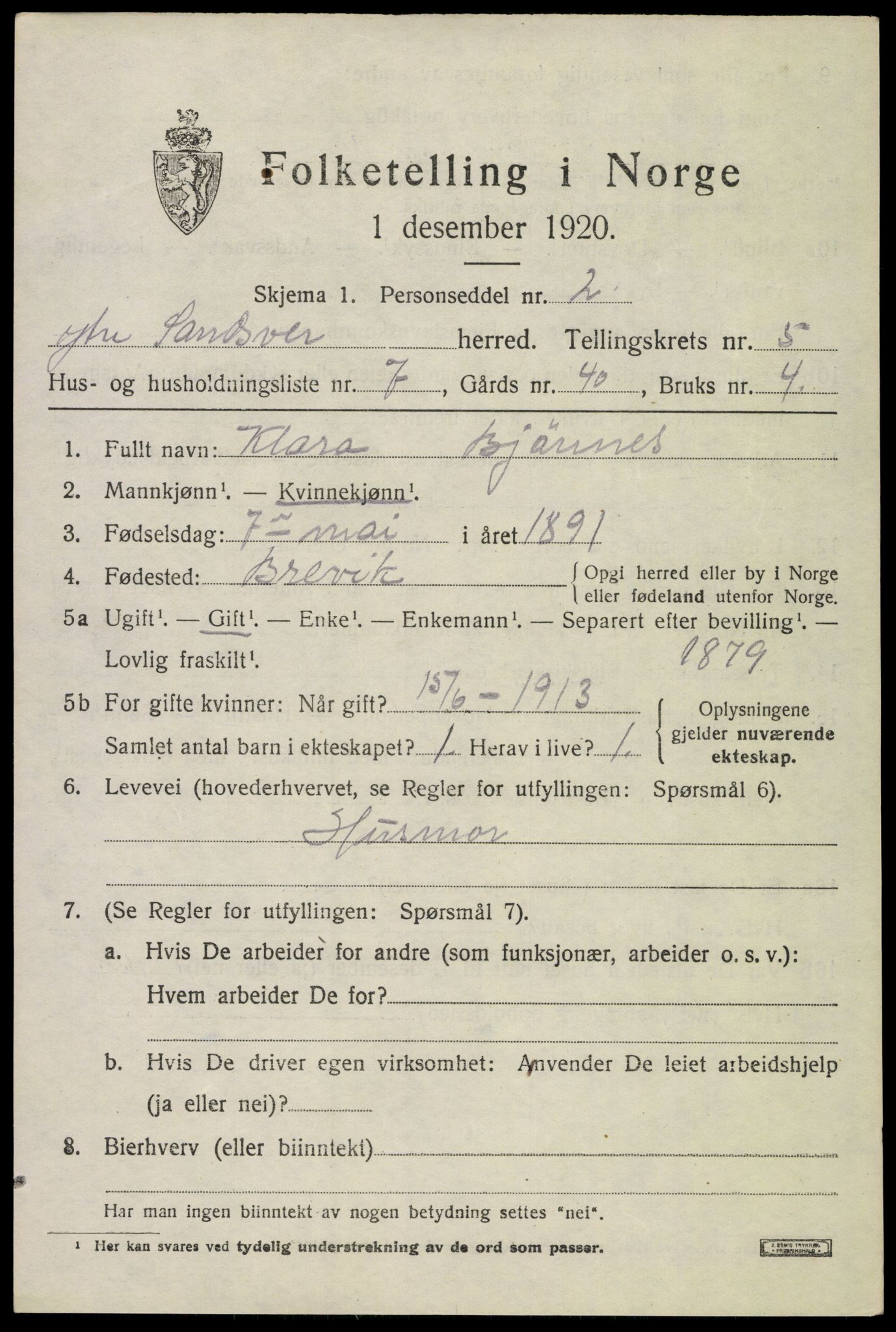 SAKO, 1920 census for Ytre Sandsvær, 1920, p. 4600