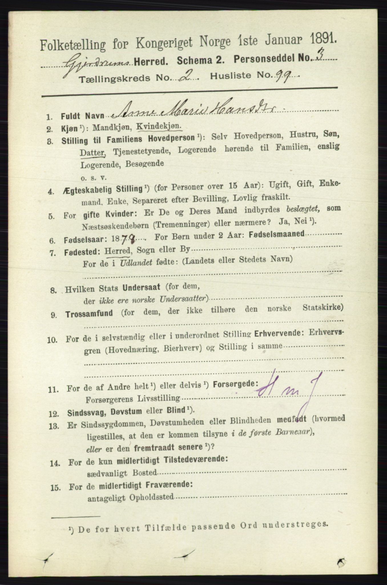 RA, 1891 census for 0234 Gjerdrum, 1891, p. 1148