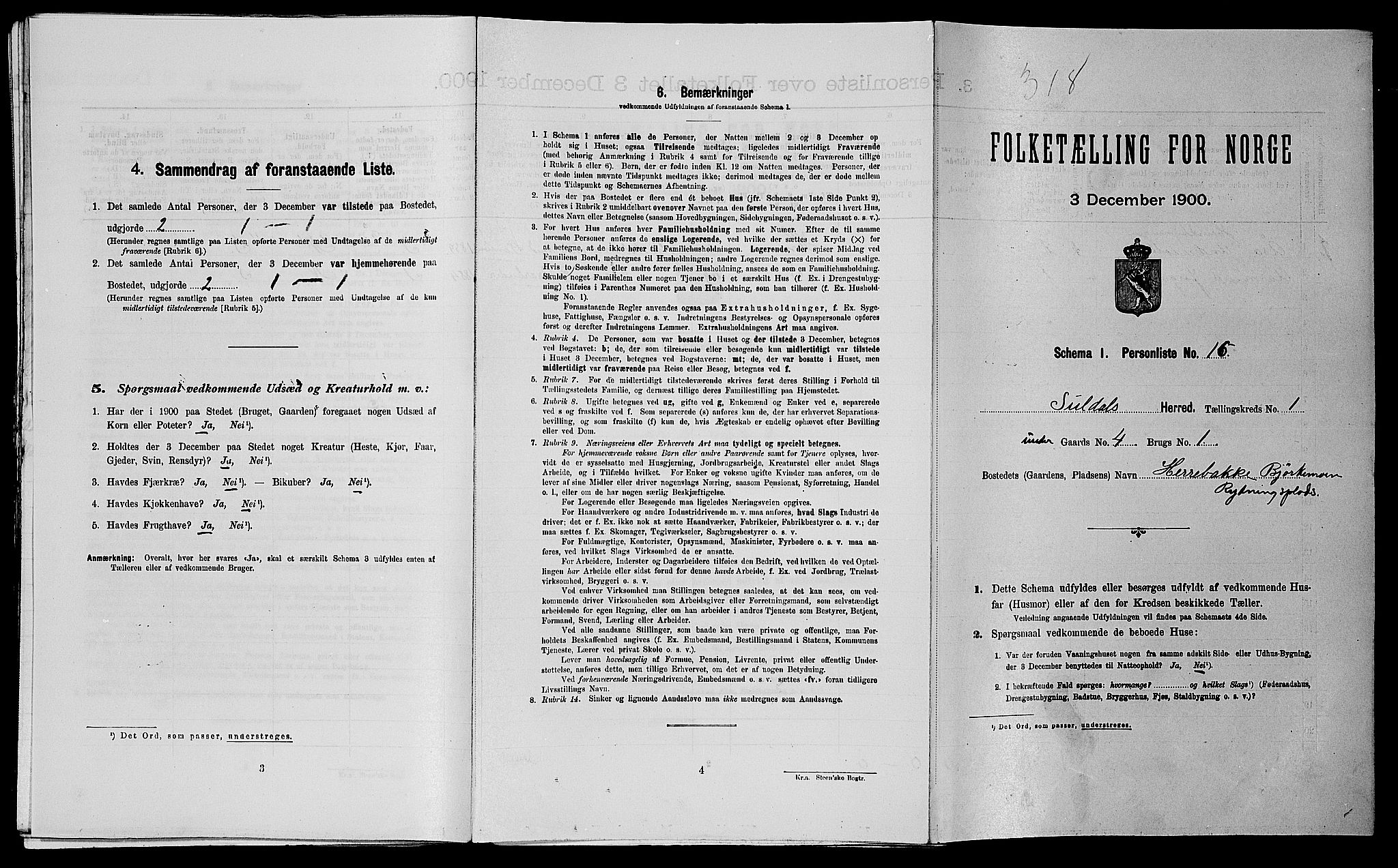 SAST, 1900 census for Suldal, 1900, p. 99