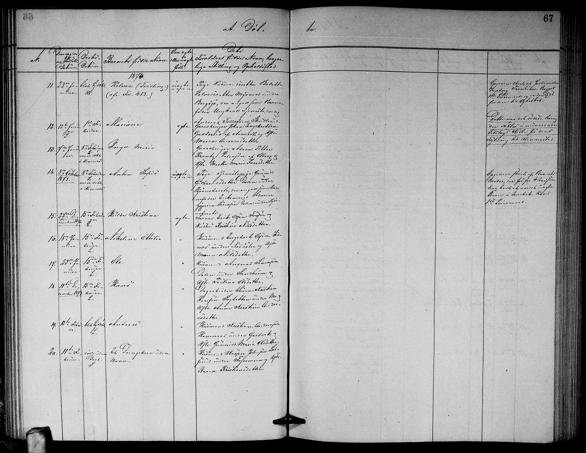 Høland prestekontor Kirkebøker, AV/SAO-A-10346a/G/Ga/L0006: Parish register (copy) no. I 6, 1869-1879, p. 67