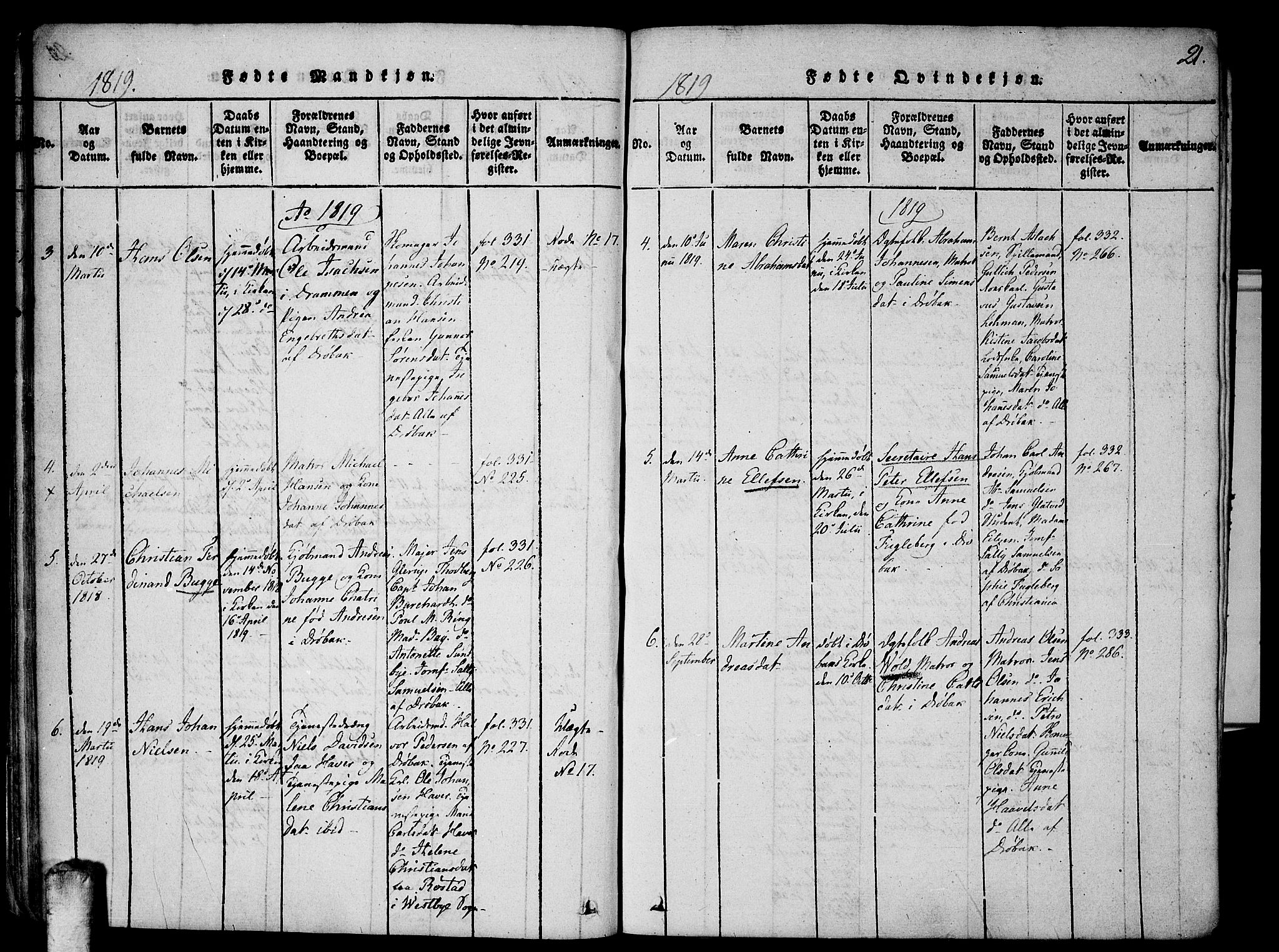 Drøbak prestekontor Kirkebøker, SAO/A-10142a/F/Fa/L0001: Parish register (official) no. I 1, 1816-1842, p. 21