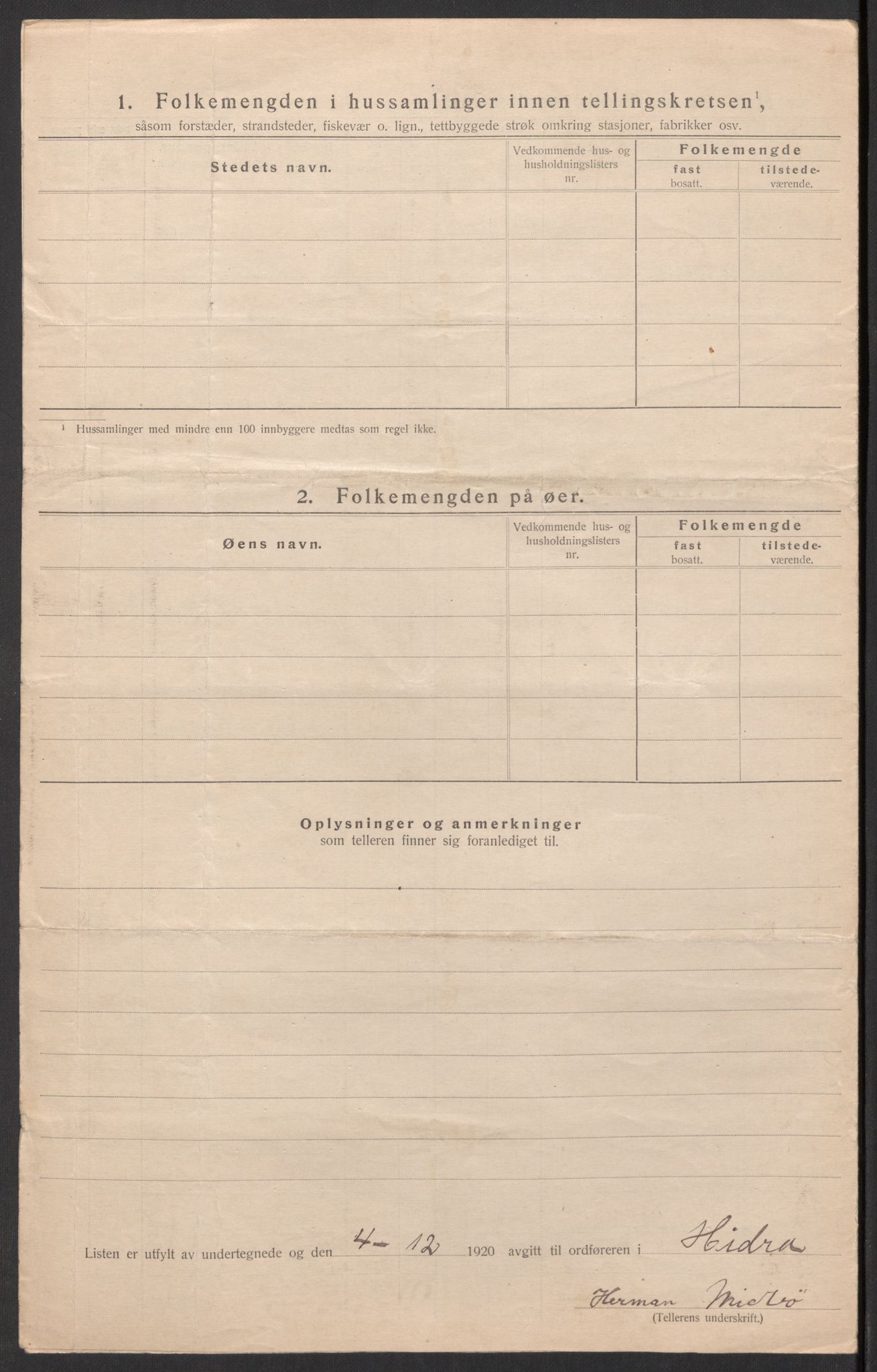 SAK, 1920 census for Hidra, 1920, p. 14