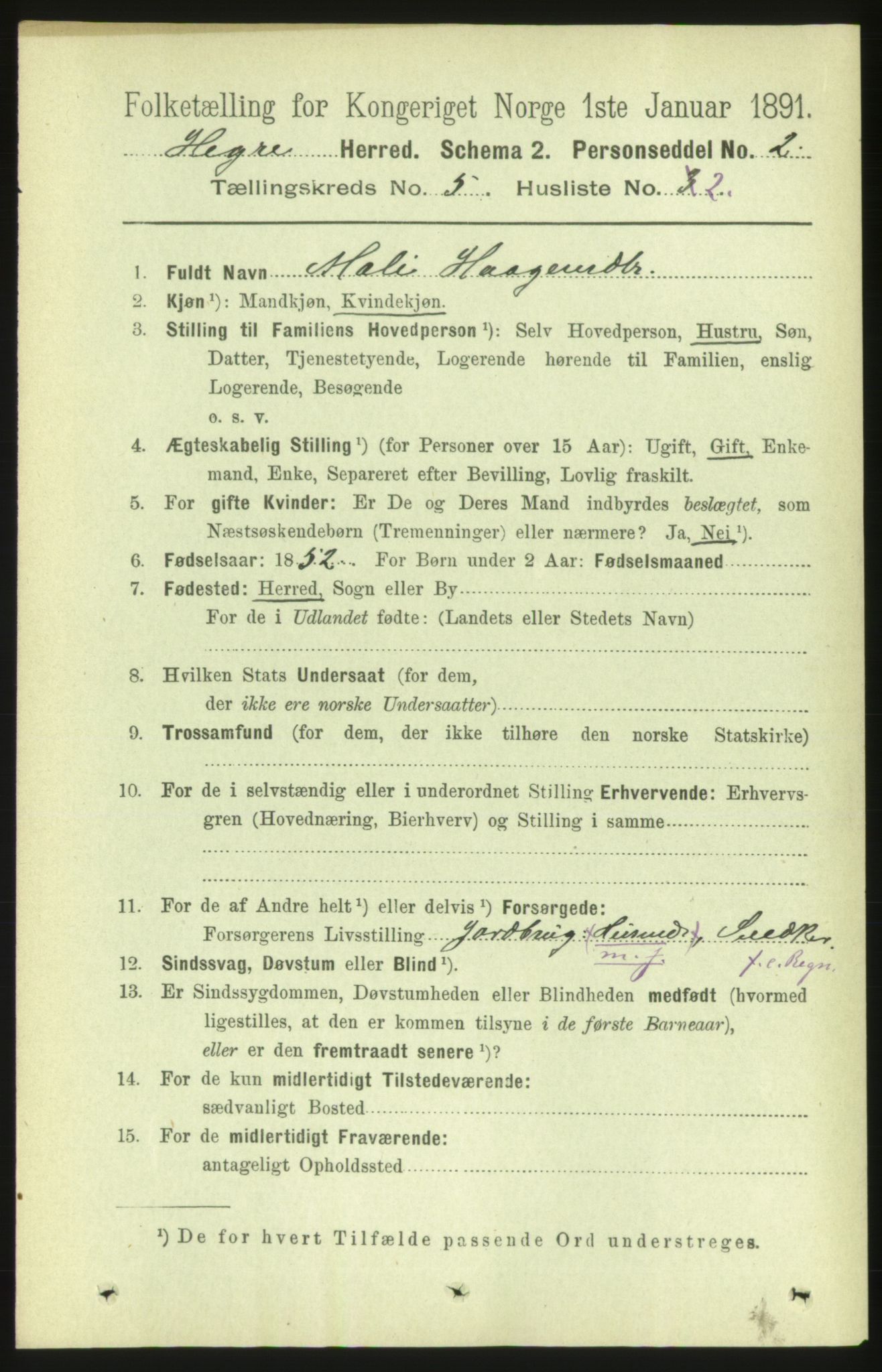 RA, 1891 census for 1712 Hegra, 1891, p. 2016