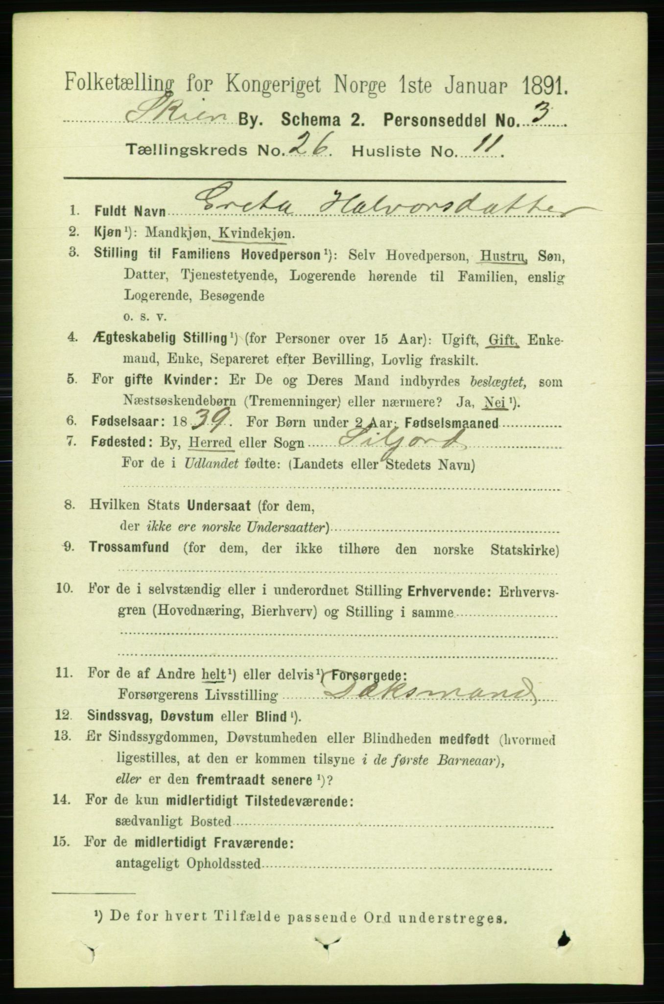 RA, 1891 census for 0806 Skien, 1891, p. 6330