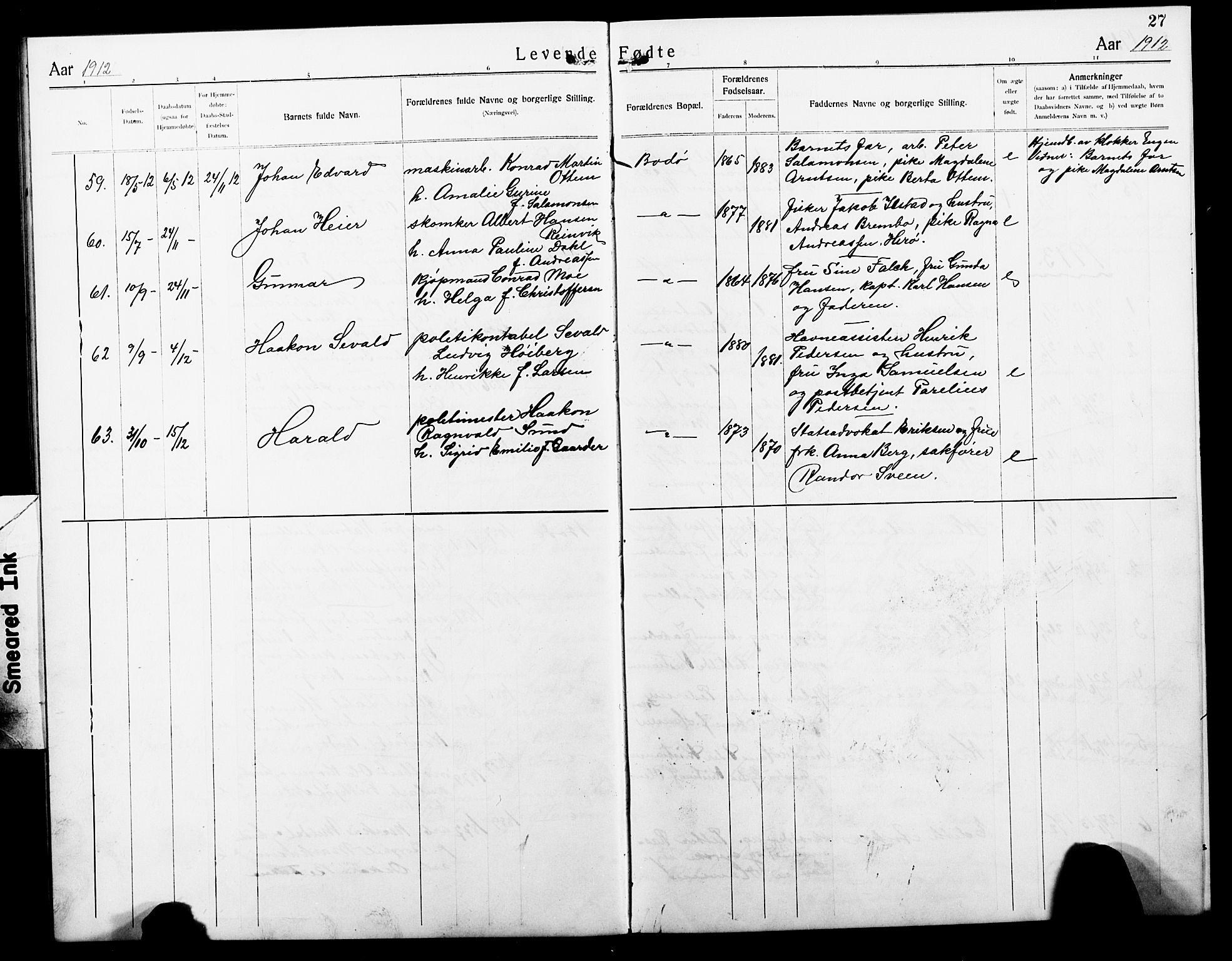 Ministerialprotokoller, klokkerbøker og fødselsregistre - Nordland, AV/SAT-A-1459/801/L0034: Parish register (copy) no. 801C09, 1910-1922, p. 27