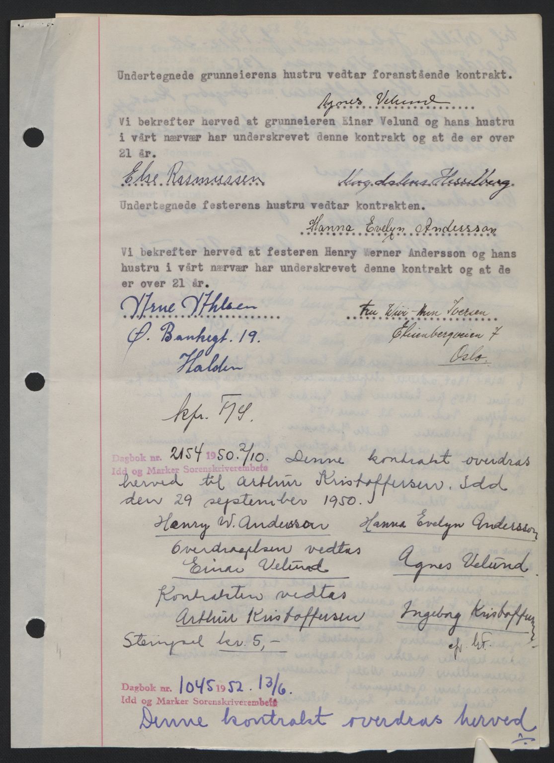 Idd og Marker sorenskriveri, AV/SAO-A-10283/G/Gb/Gbb/L0012: Mortgage book no. A12, 1949-1949, Diary no: : 1045/1952