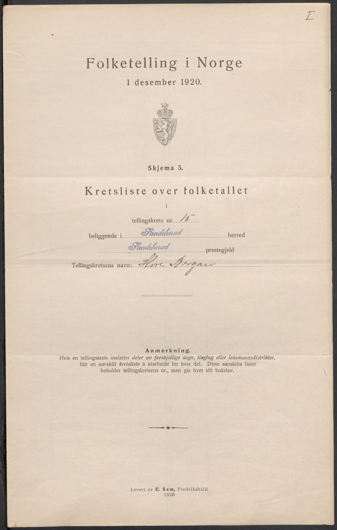 SAKO, 1920 census for Sandeherred, 1920, p. 68