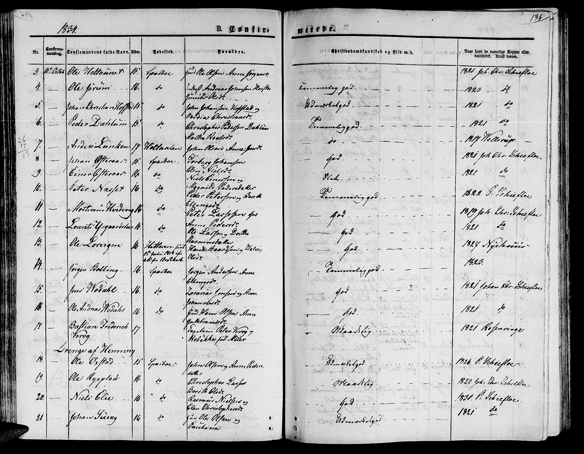 Ministerialprotokoller, klokkerbøker og fødselsregistre - Nord-Trøndelag, SAT/A-1458/735/L0336: Parish register (official) no. 735A05 /1, 1825-1835, p. 136