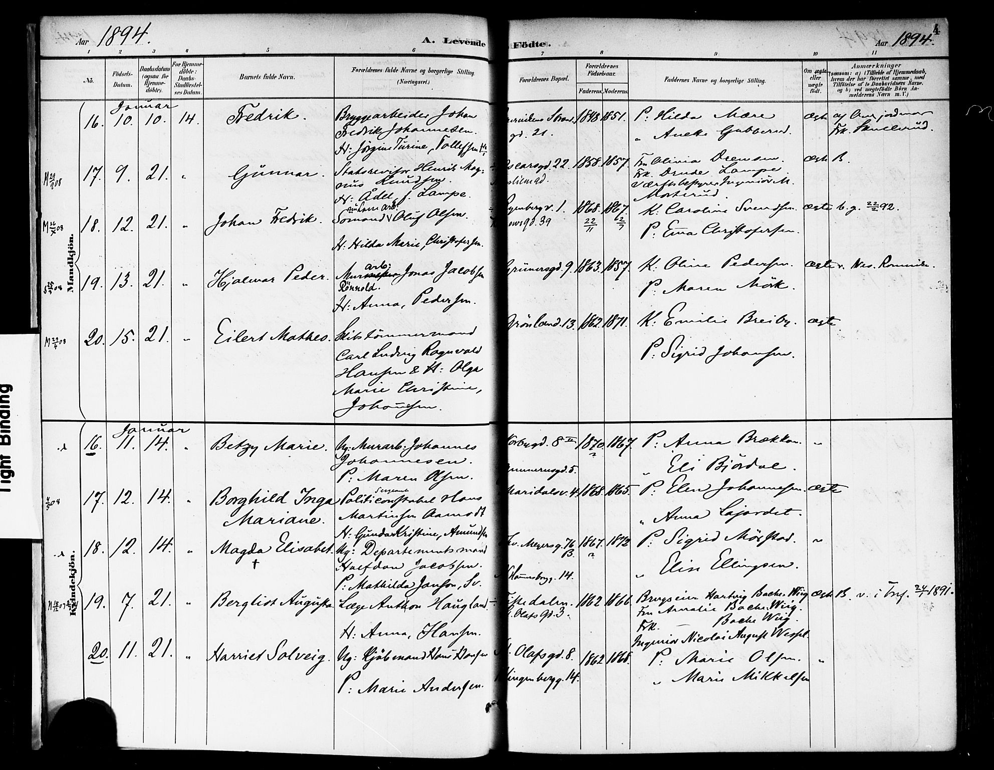 Rikshospitalet prestekontor Kirkebøker, AV/SAO-A-10309b/F/L0009: Parish register (official) no. 9, 1894-1897, p. 4