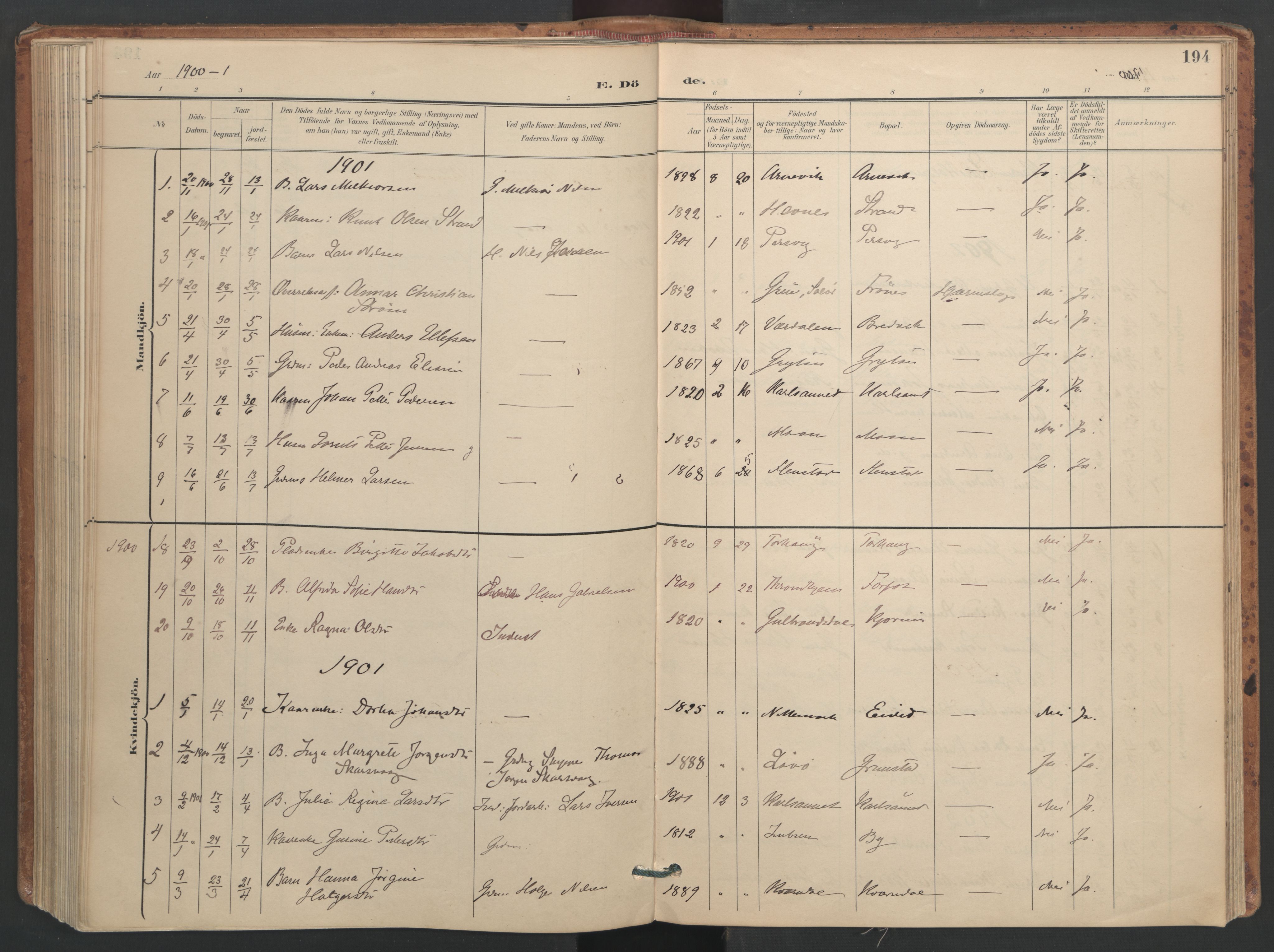 Ministerialprotokoller, klokkerbøker og fødselsregistre - Sør-Trøndelag, SAT/A-1456/655/L0681: Parish register (official) no. 655A10, 1895-1907, p. 194