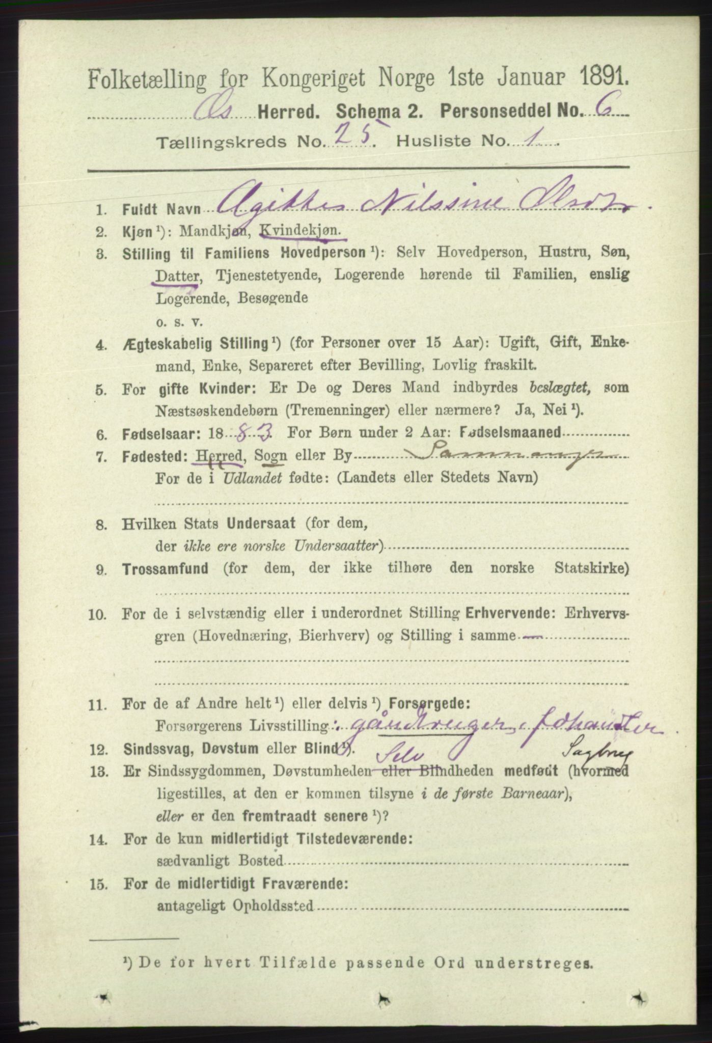 RA, 1891 census for 1243 Os, 1891, p. 5354