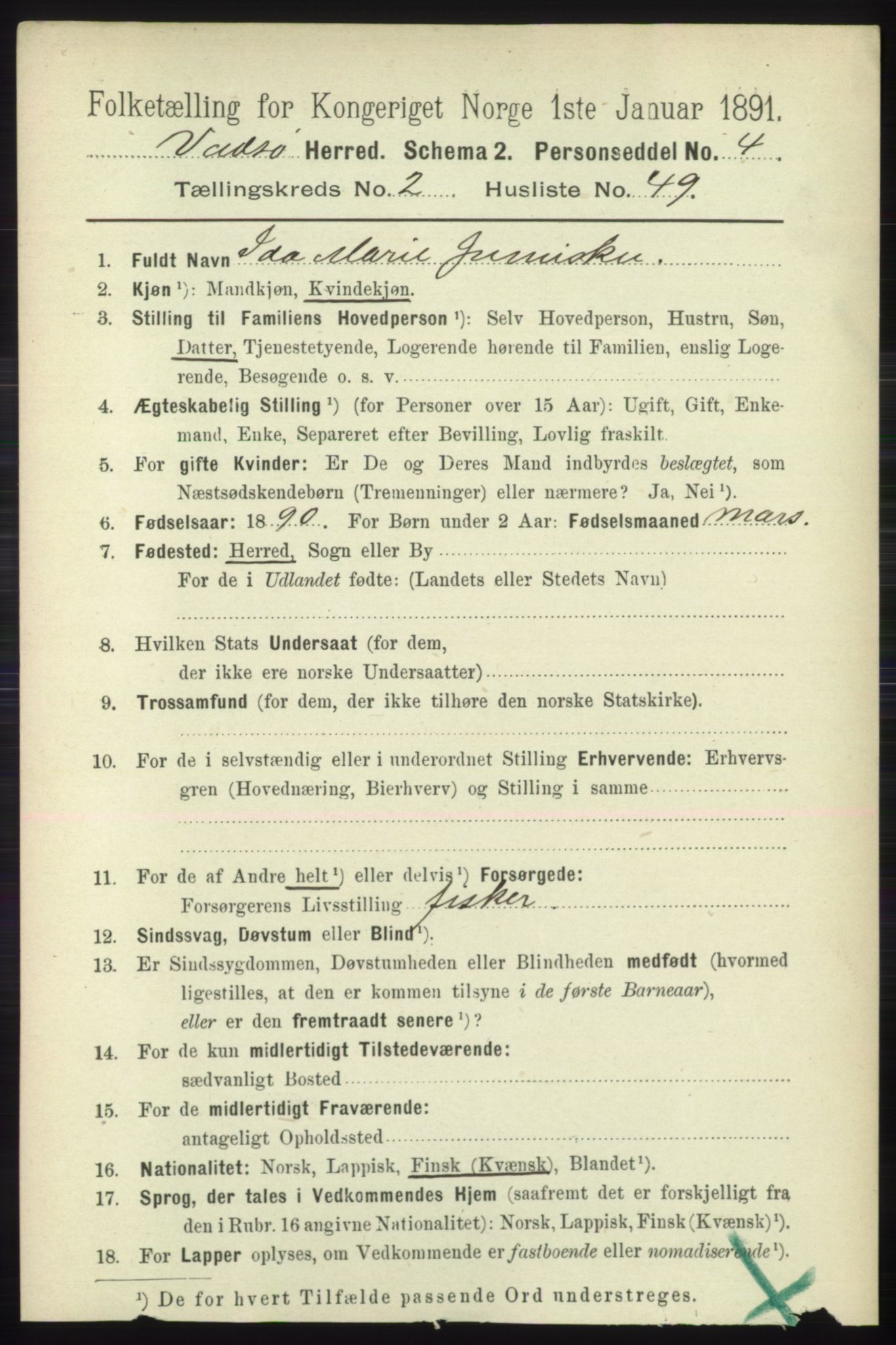 RA, 1891 census for 2029 Vadsø, 1891, p. 767