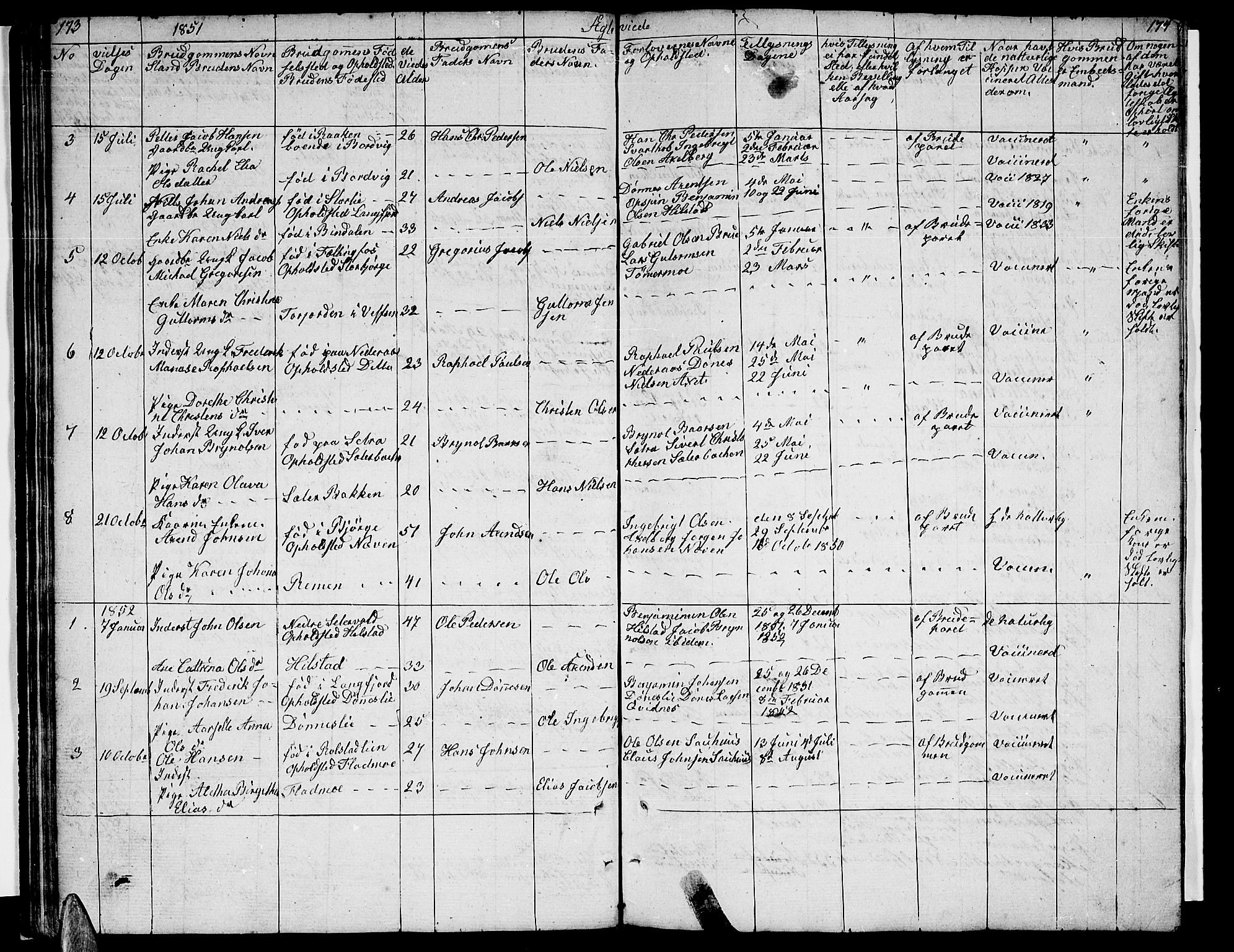 Ministerialprotokoller, klokkerbøker og fødselsregistre - Nordland, AV/SAT-A-1459/814/L0228: Parish register (copy) no. 814C01, 1838-1858, p. 173-174