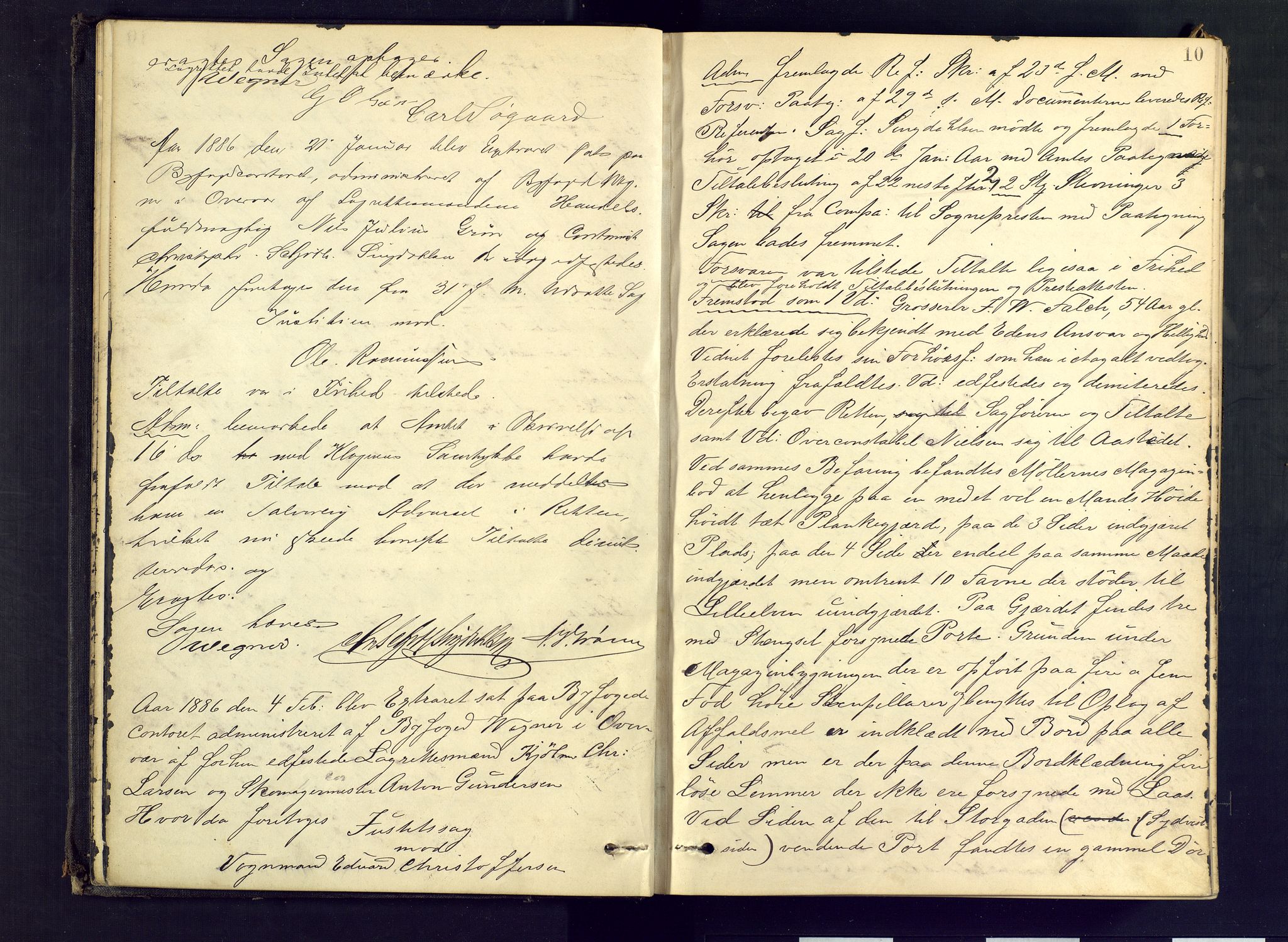 Larvik byfogd, AV/SAKO-A-218/F/Fd/L0012: Ekstrarettsprotokoll., 1885-1889, p. 10
