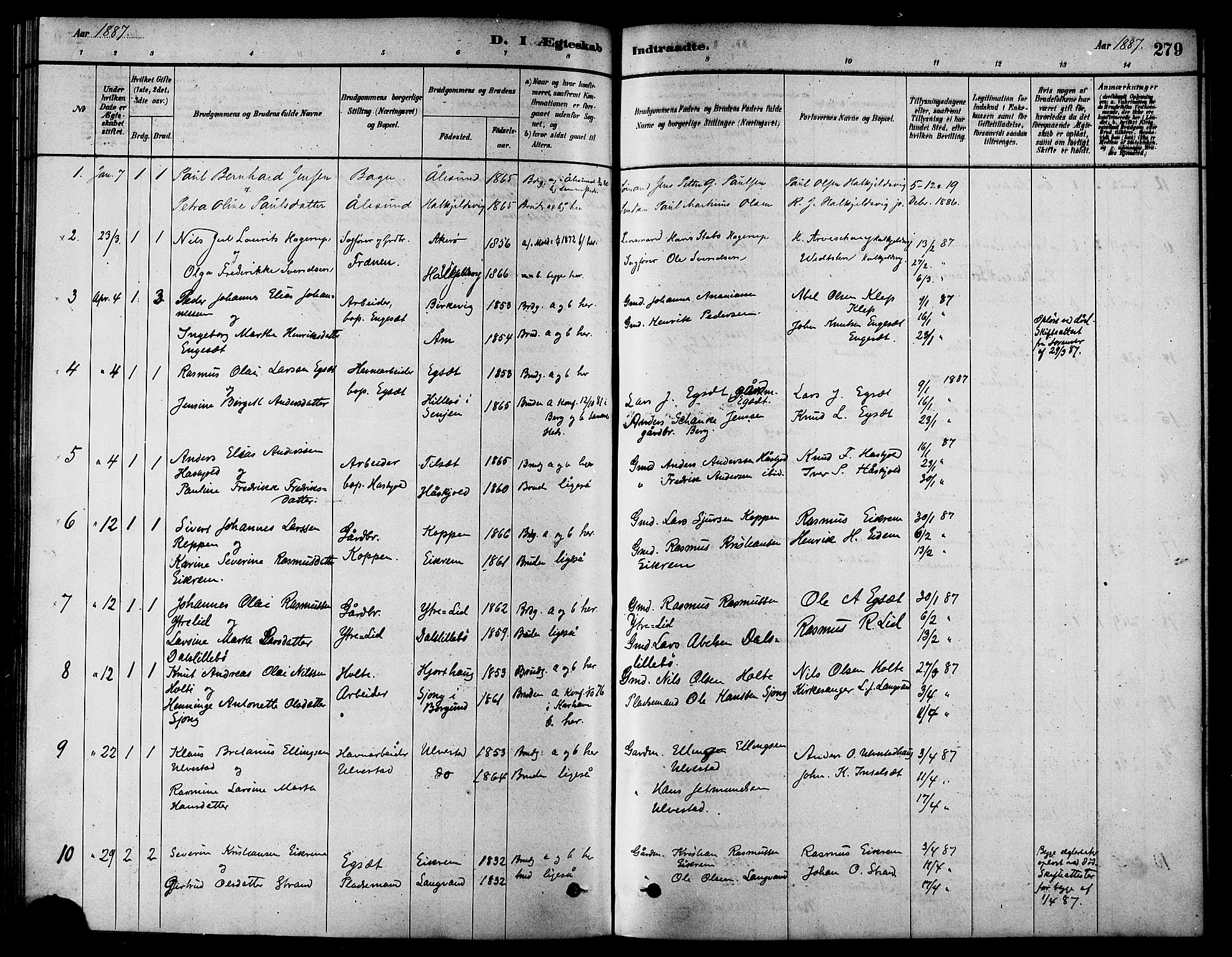 Ministerialprotokoller, klokkerbøker og fødselsregistre - Møre og Romsdal, AV/SAT-A-1454/511/L0141: Parish register (official) no. 511A08, 1878-1890, p. 279