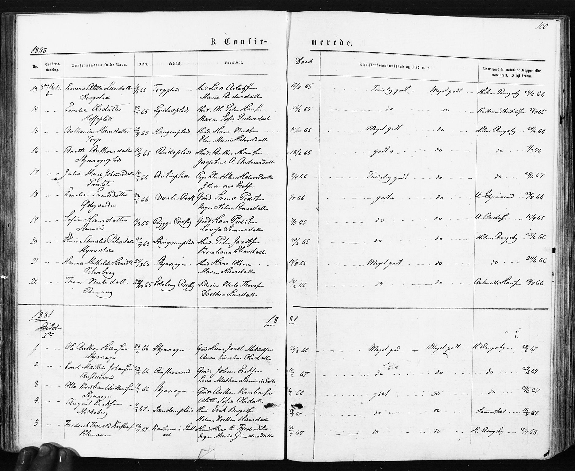 Spydeberg prestekontor Kirkebøker, AV/SAO-A-10924/F/Fa/L0007: Parish register (official) no. I 7, 1875-1885, p. 100