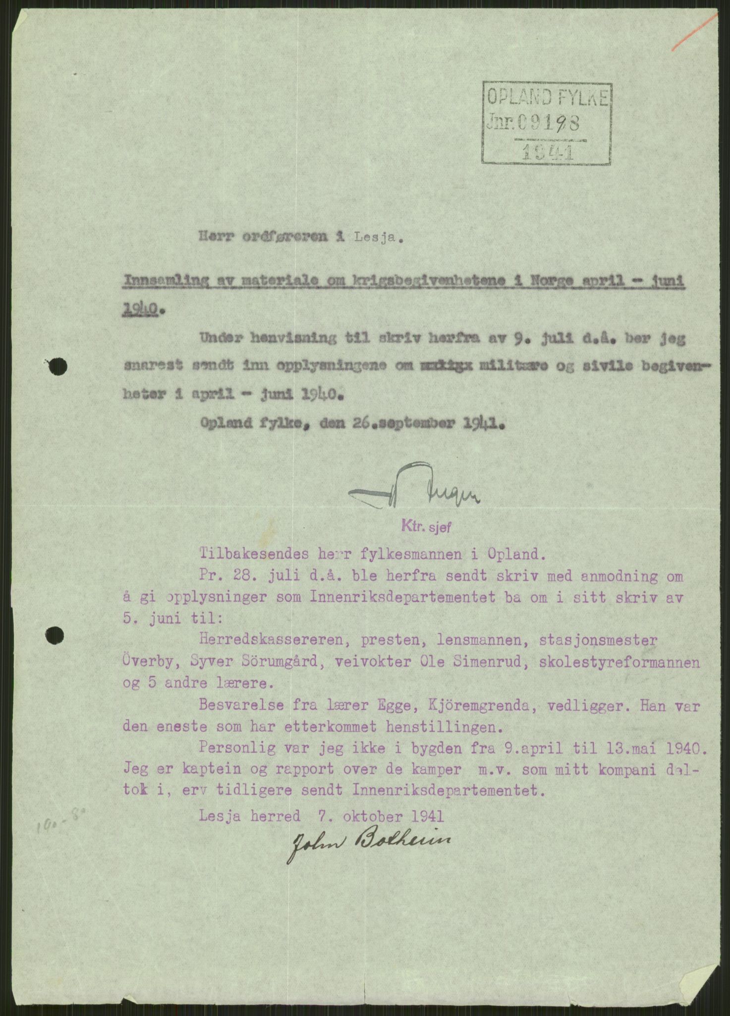 Forsvaret, Forsvarets krigshistoriske avdeling, AV/RA-RAFA-2017/Y/Ya/L0014: II-C-11-31 - Fylkesmenn.  Rapporter om krigsbegivenhetene 1940., 1940, p. 133