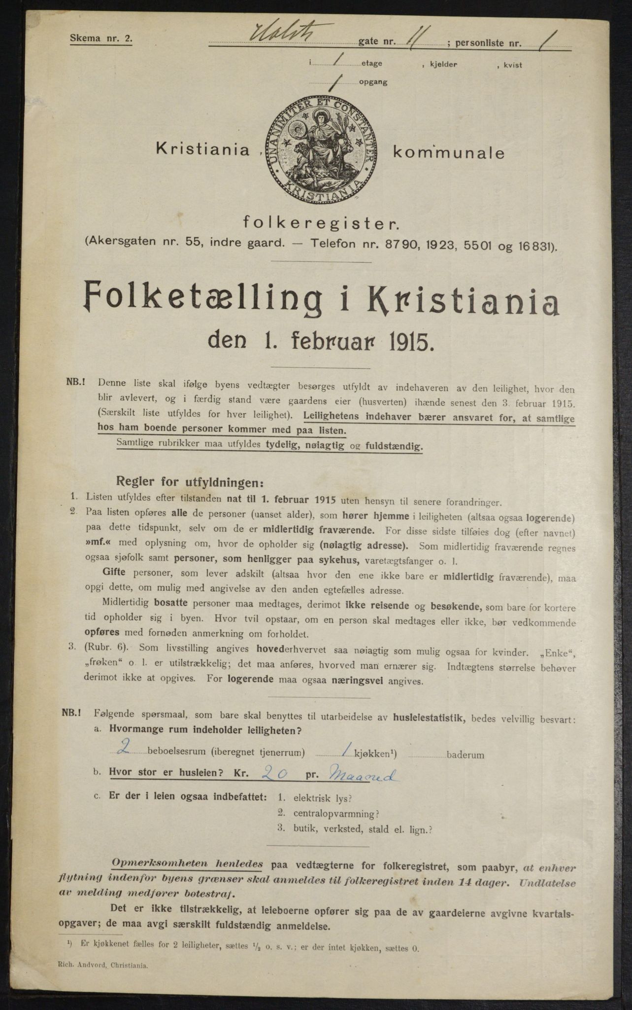 OBA, Municipal Census 1915 for Kristiania, 1915, p. 40707