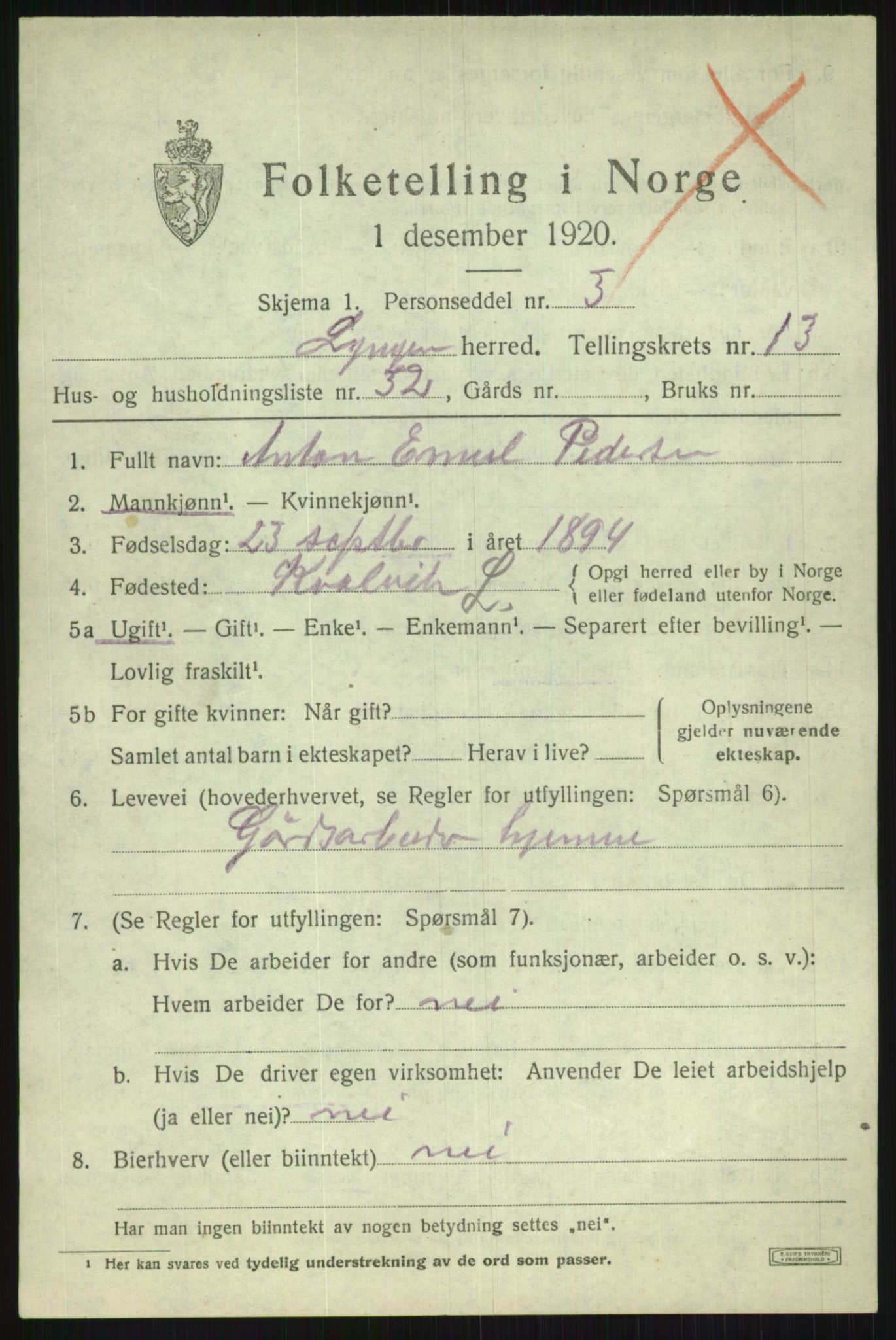 SATØ, 1920 census for Lyngen, 1920, p. 10453