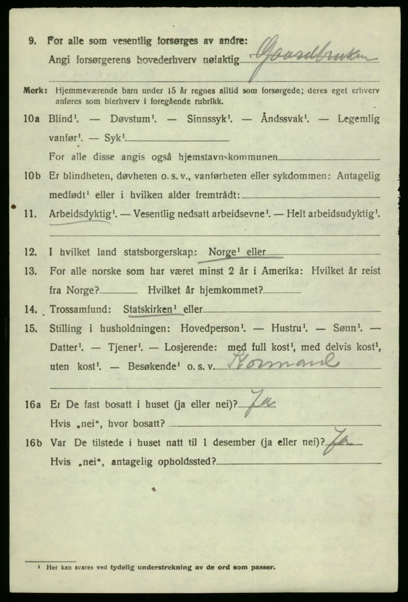 SAB, 1920 census for Bruvik, 1920, p. 2639