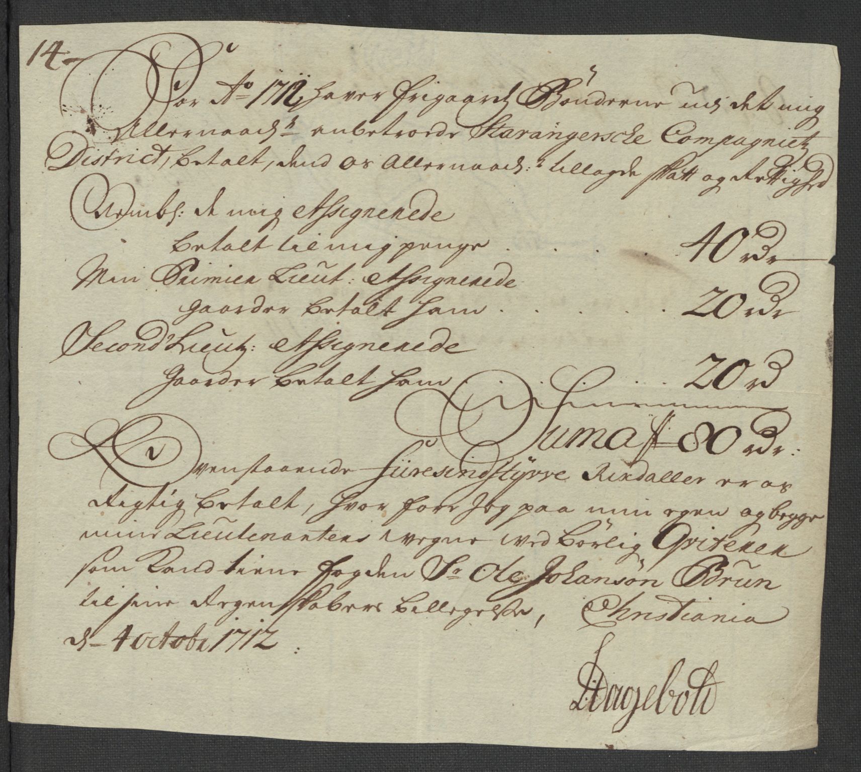 Rentekammeret inntil 1814, Reviderte regnskaper, Fogderegnskap, AV/RA-EA-4092/R46/L2737: Fogderegnskap Jæren og Dalane, 1712, p. 178