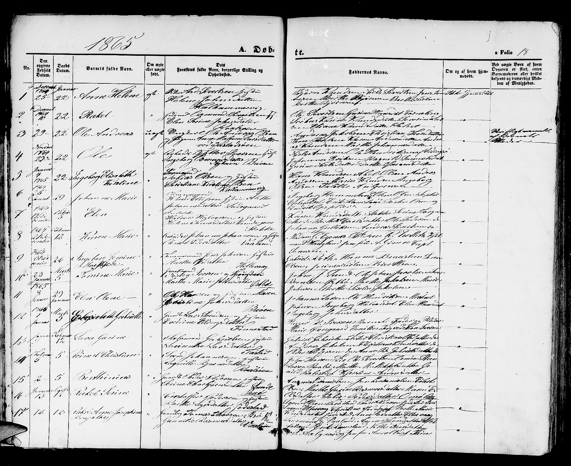 Hetland sokneprestkontor, SAST/A-101826/30/30BB/L0003: Parish register (copy) no. B 3, 1863-1877, p. 18