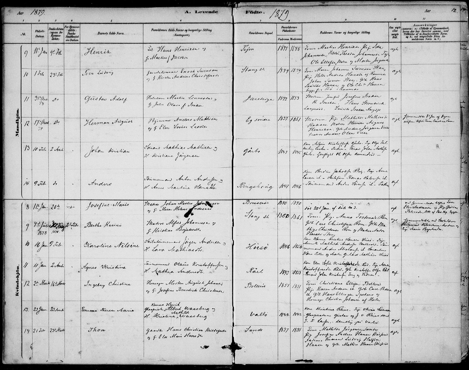 Sem kirkebøker, AV/SAKO-A-5/F/Fb/L0004: Parish register (official) no. II 4, 1878-1891, p. 12