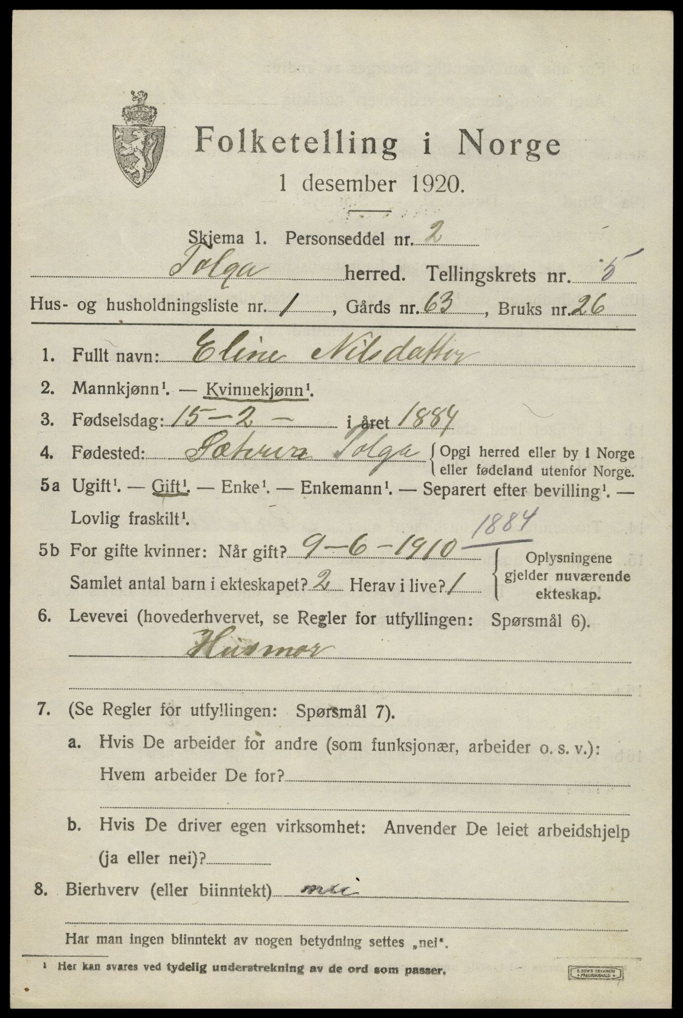 SAH, 1920 census for Tolga, 1920, p. 3203