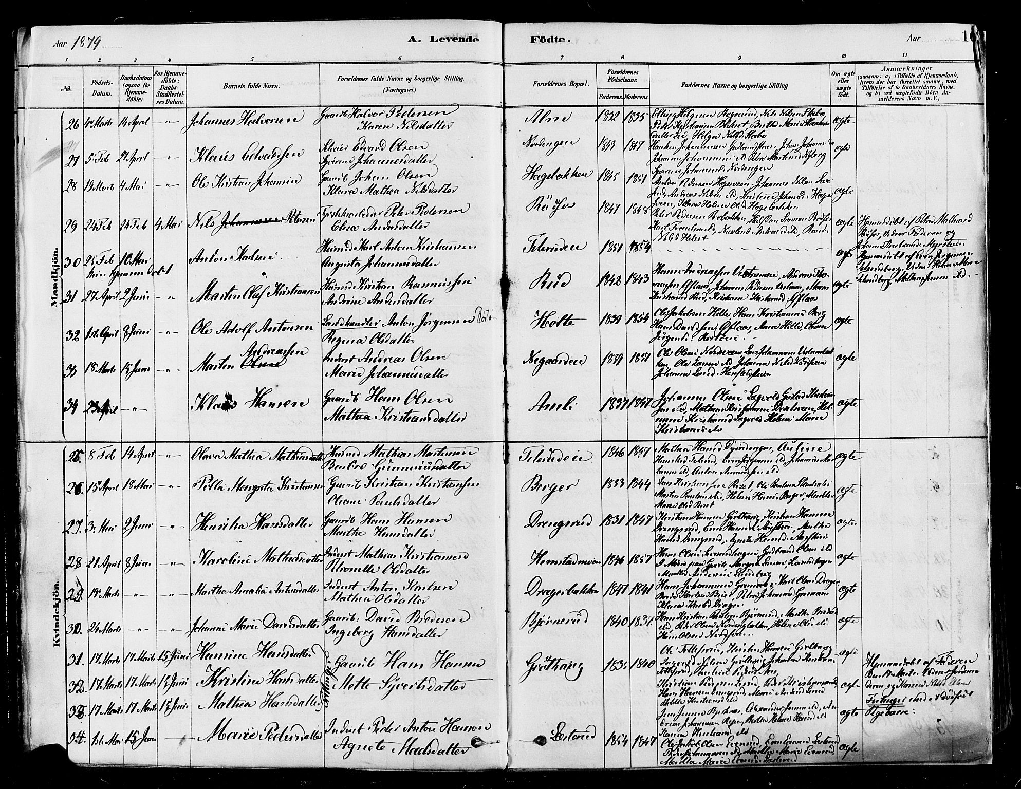 Vestre Toten prestekontor, SAH/PREST-108/H/Ha/Haa/L0009: Parish register (official) no. 9, 1878-1894, p. 10